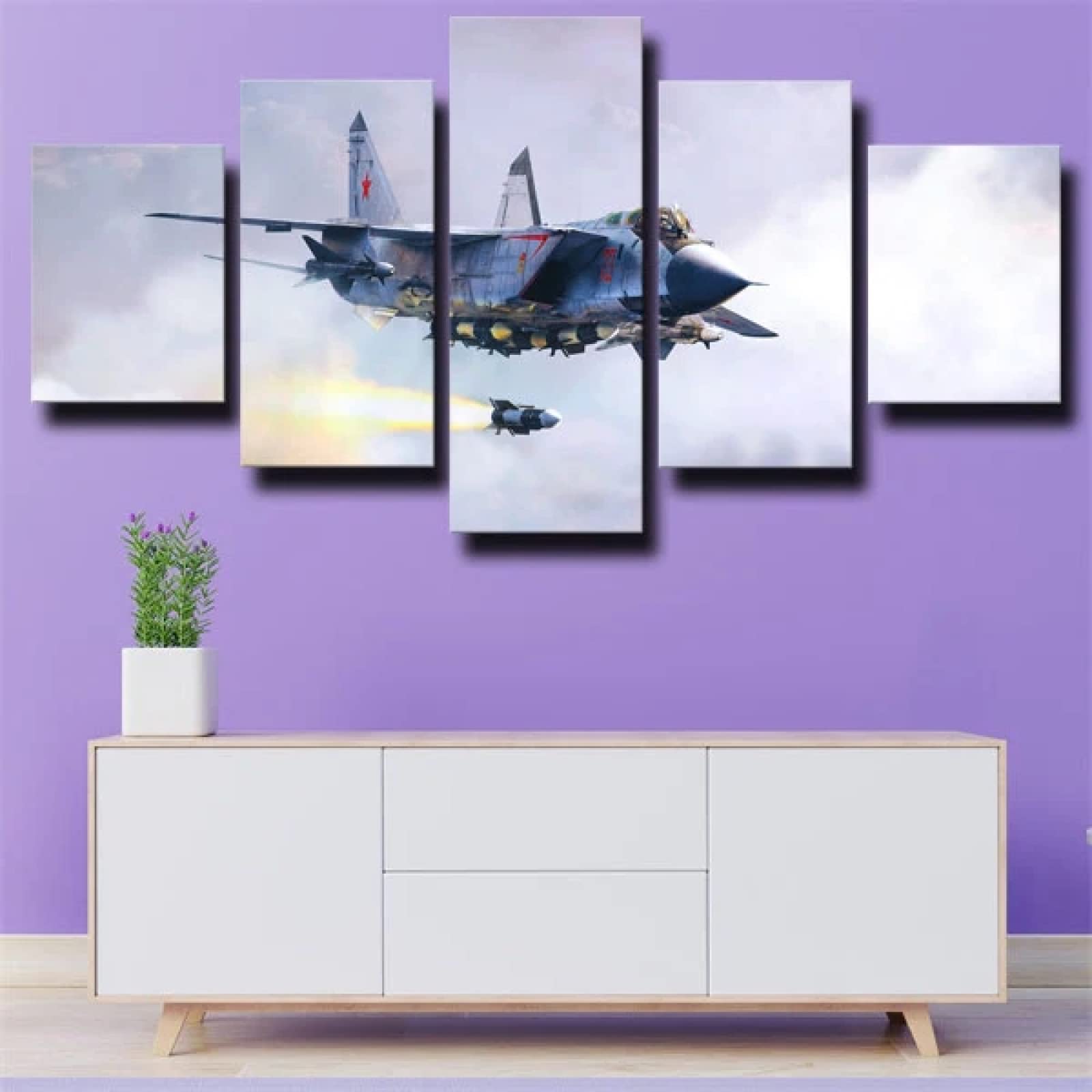 Yicoming 5-Piece Canvas Wall Art Set - Military Aircraft Mig-31 Paintings with Frames for Living Room, Bedroom & Office Decor | Perfect Gift for Aviation Enthusiasts & Home Decor Lovers | Ready-to-Hang Artwork for Modern Interior Design