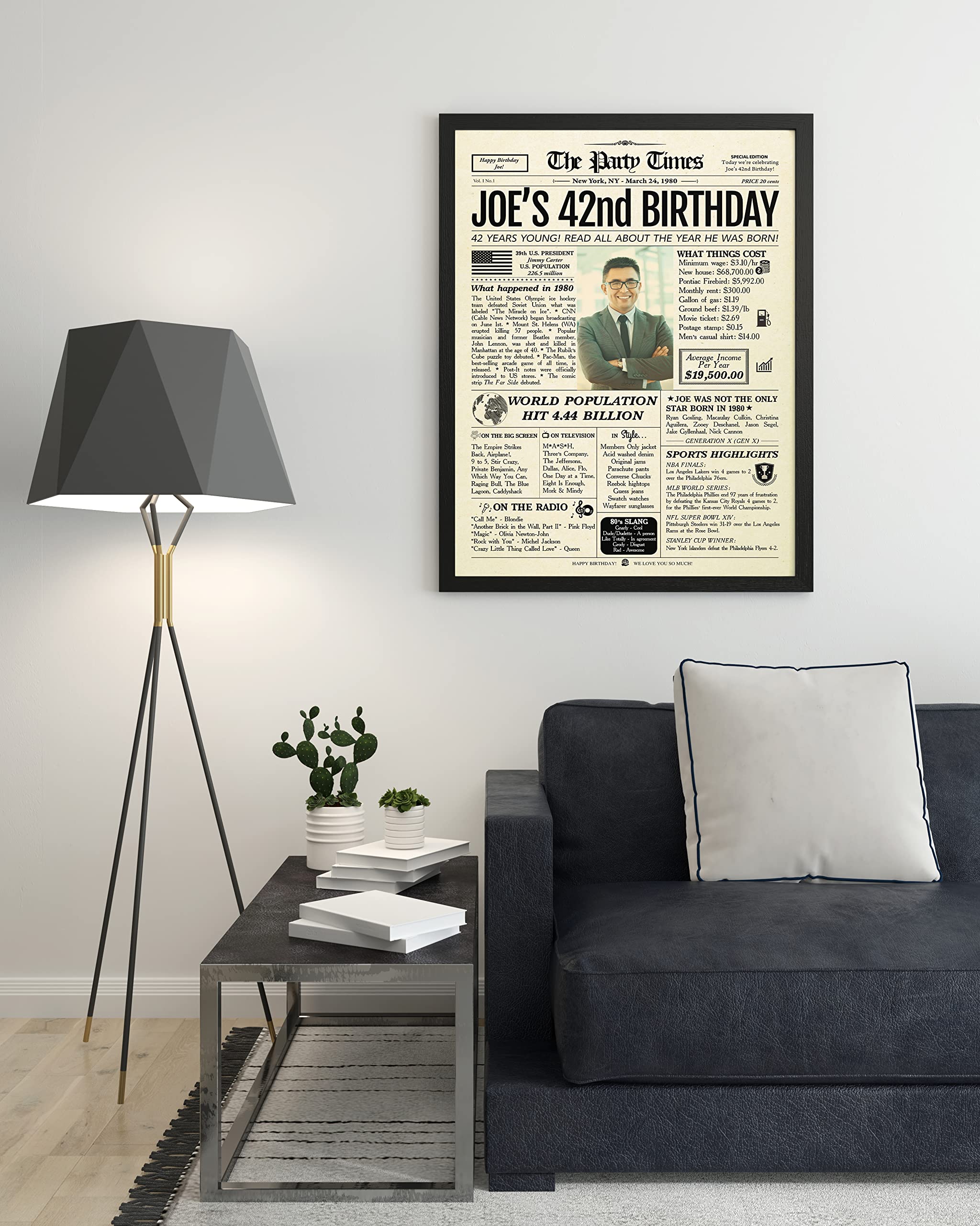 TRIDECOR Custom 42nd Birthday Party Decorations - Personalized Newspaper Poster Gift for Women & Men - Perfect for Dad, Mom, Him, Her Turning 42 - Great for Birthday Parties, Surprise Gifts & Milestone Celebrations