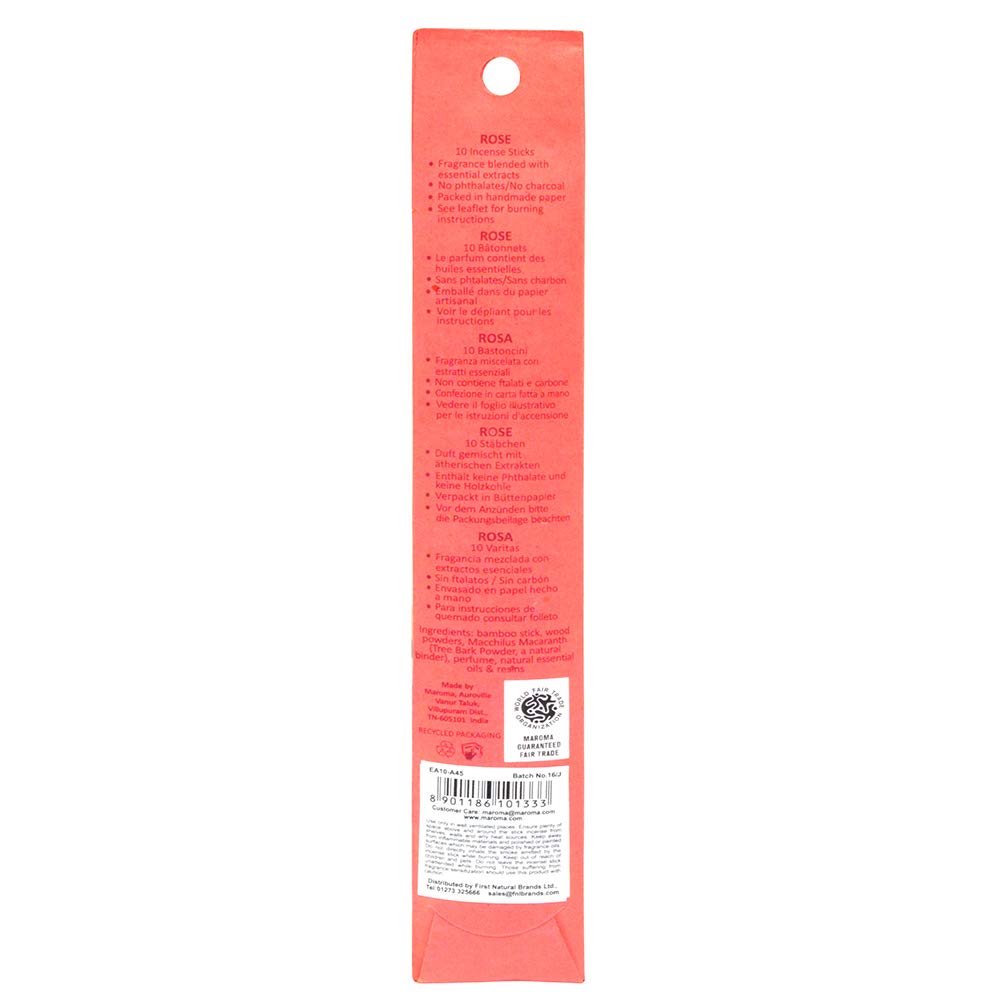 Maroma EDA Premium Rose Incense Sticks - 10 Count Pack for Relaxation, Meditation & Aromatherapy at Home