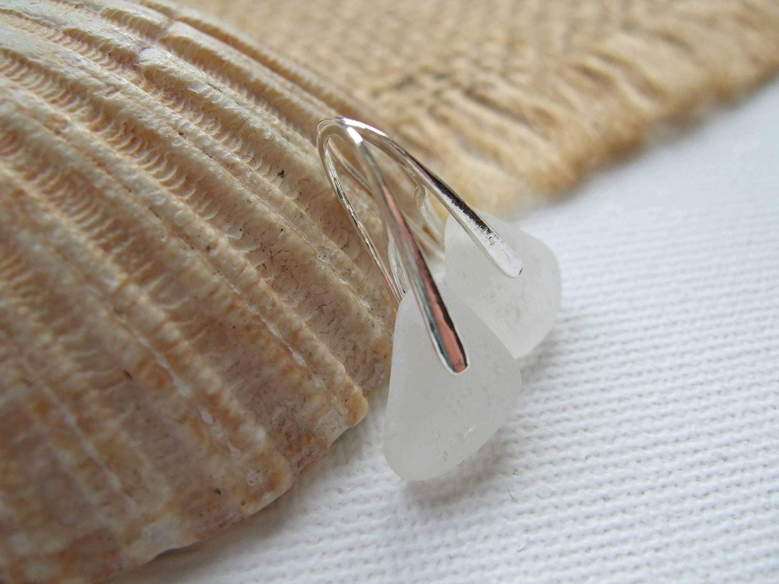 Petite Scottish Sea Glass Jewelry Set - Sterling Silver Beach Glass White Necklace & Earrings | Perfect for Beach Weddings, Boho Fashion & Gift Giving