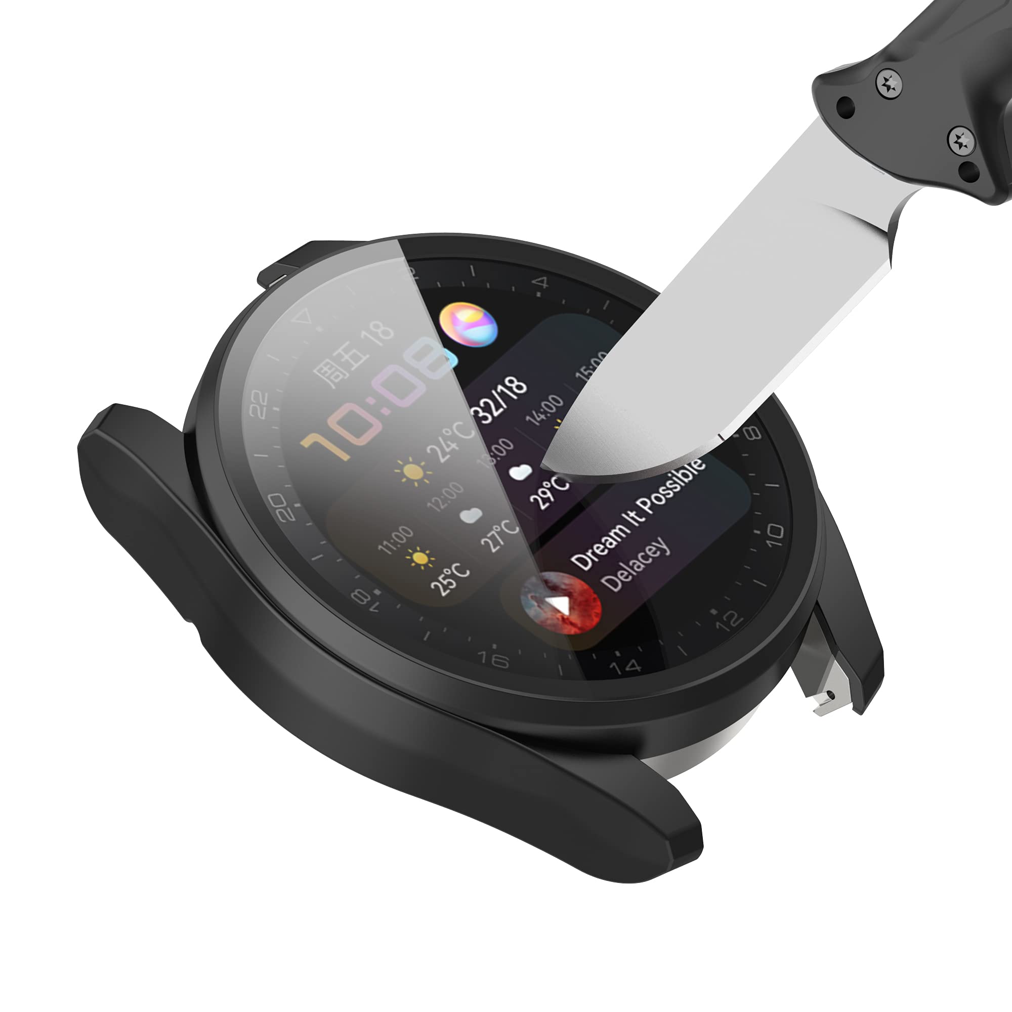 Premium Scratch-Resistant PC Case Cover with HD Tempered Glass Screen Protector for Huawei Watch 3 Pro - Durable Protection for Workouts, Outdoor Activities & Daily Use (Black)