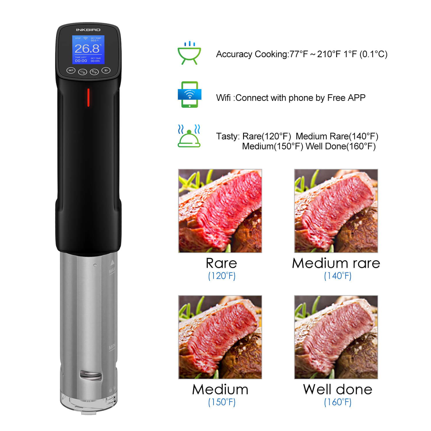 WiFi Sous Vide Cooker ISV 100W - Precision Temperature Control for Perfect Steaks, Chicken & Fish - Smart Kitchen App Control - Ideal for Home Chefs & Meal Prep