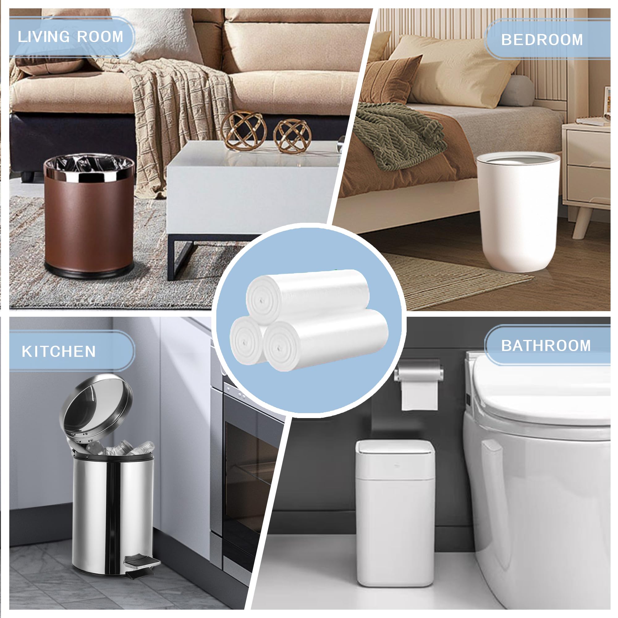 4 Gallon Small Trash Bags - 108 Count Leak-Proof Garbage Bags for Office, Bedroom & Bathroom | Unscented White 15L Trash Can Liners | Perfect for Small Waste Bins, Desk Side & Bathroom Use