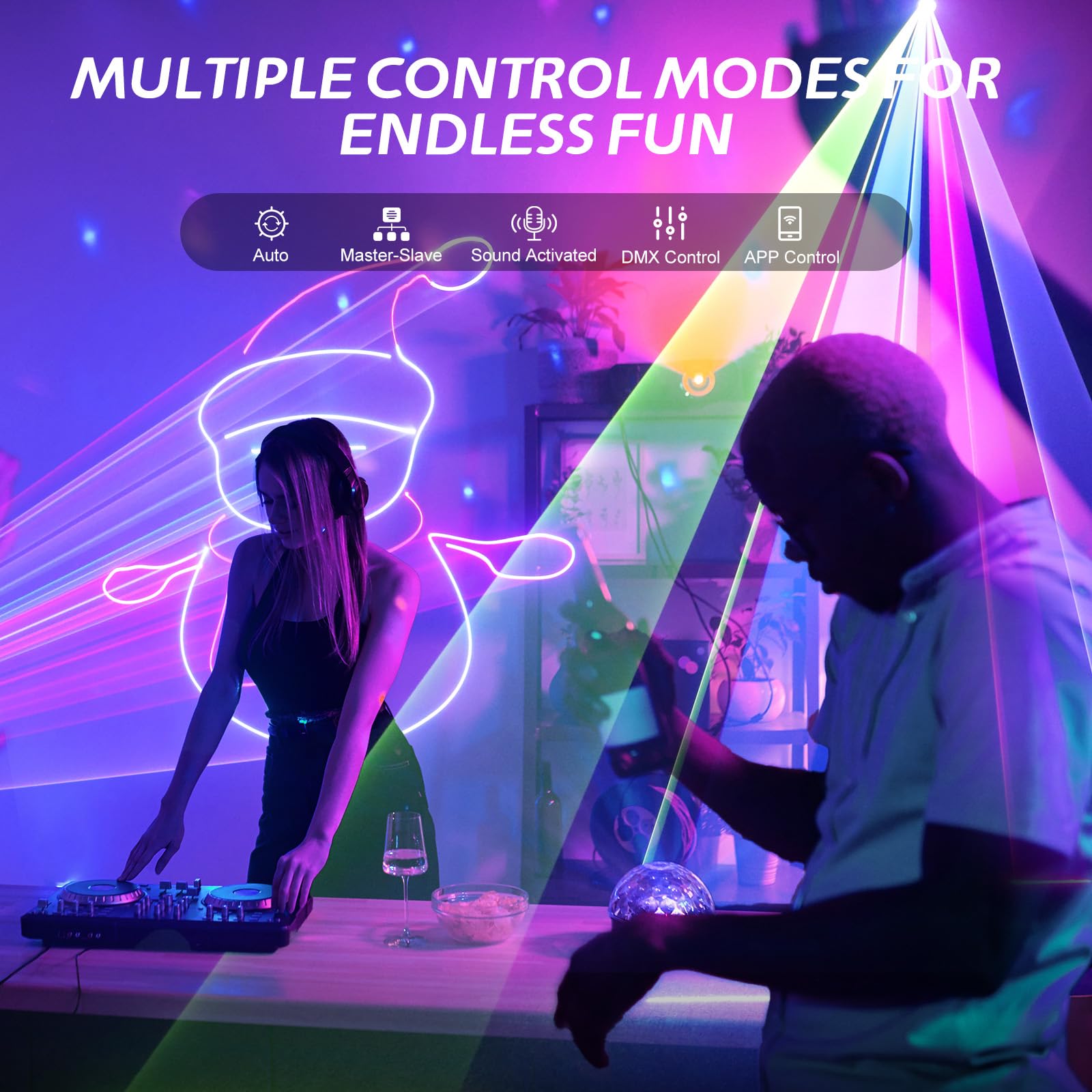 DJ Laser Light with App Control - 3D Animation Laser Projector for Light Shows | Manual Graffiti, Text Playback & Custom Programming | Perfect for DJ Parties, KTV Bars, Nightclubs, Concerts & Events