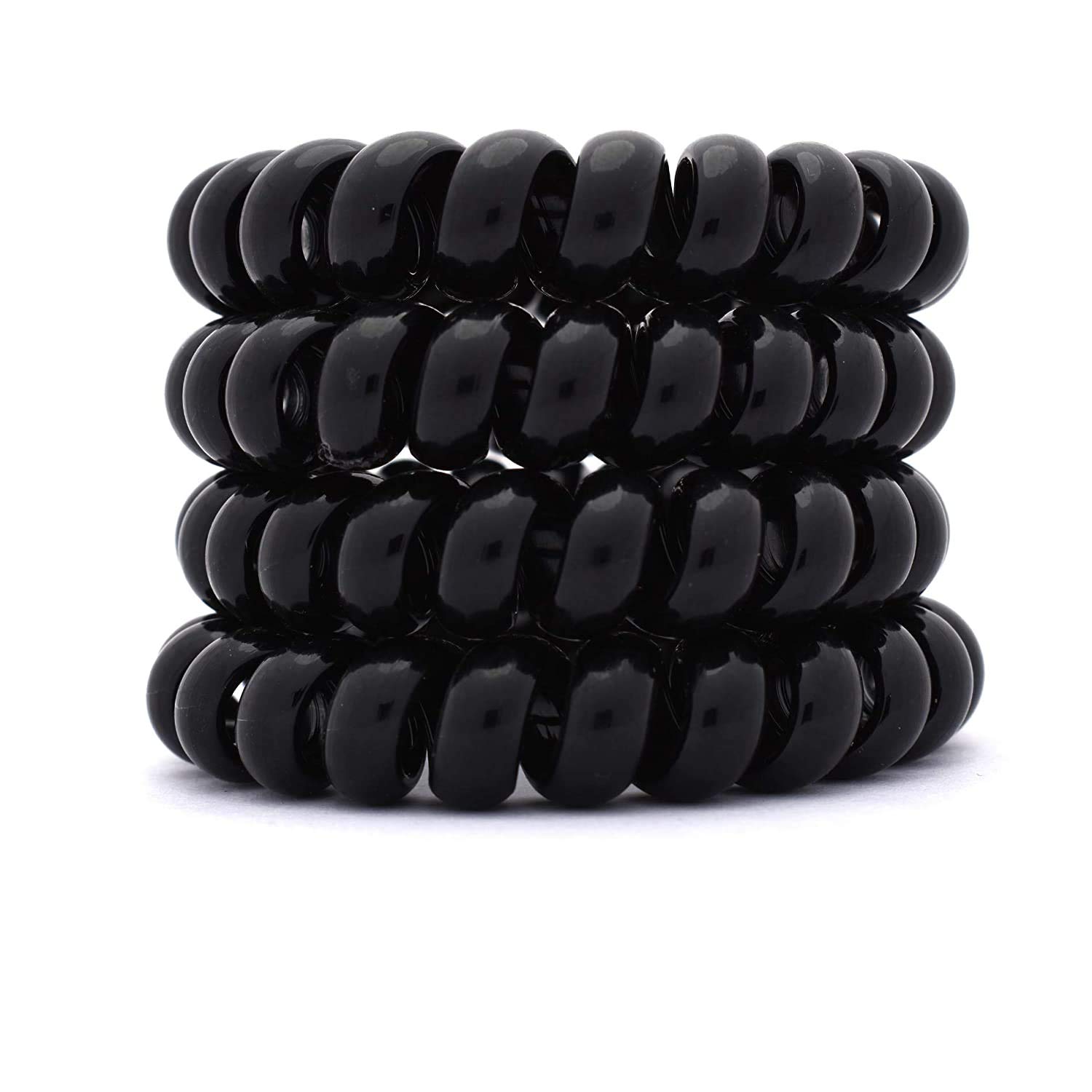 HP High Profile Spiral Stretch Ponytail Holders - Soft Elastic Hair Ties for Women & Girls (4-Pack, Black) | Perfect for Workouts, Office & Everyday Hairstyles