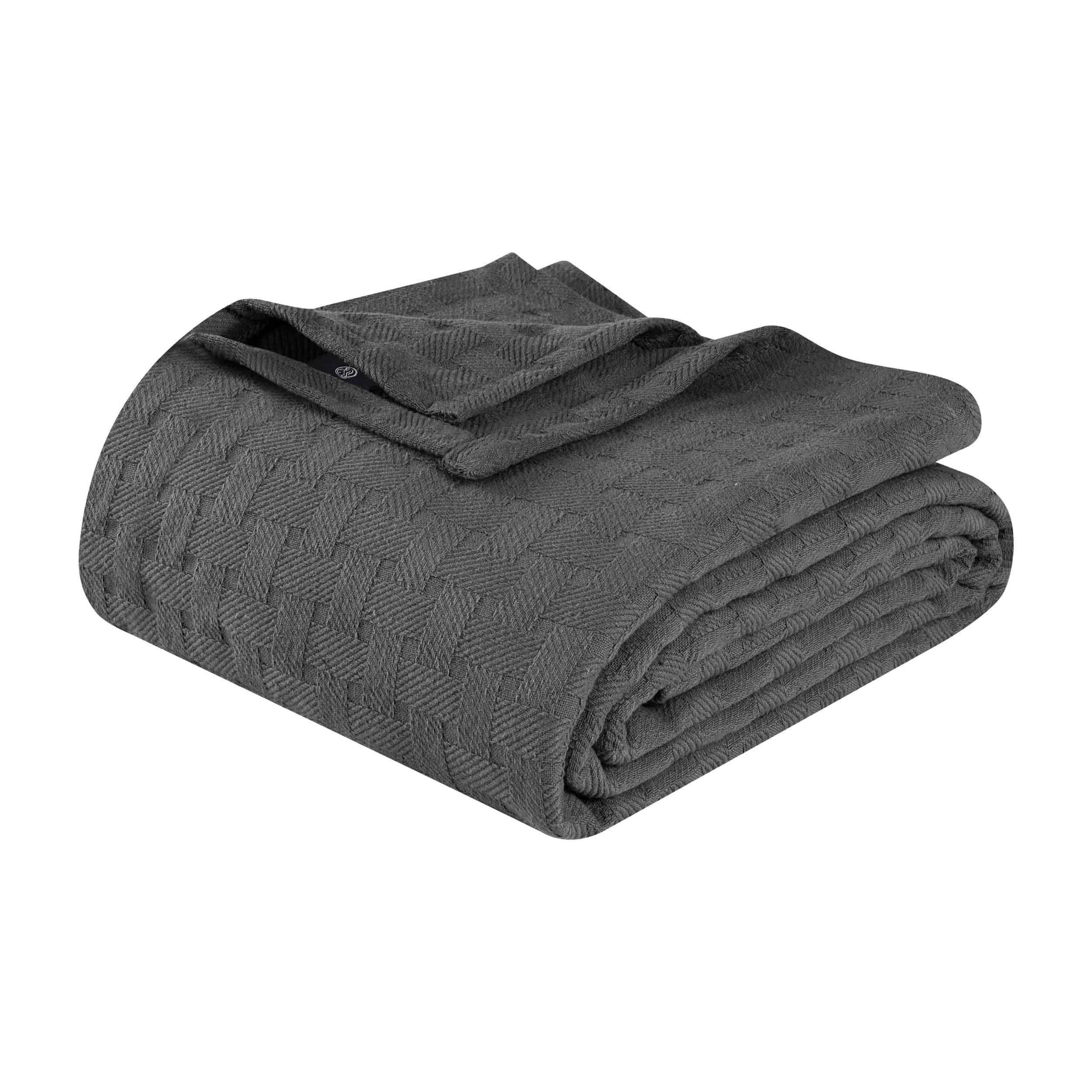 Soft Basketweave All-Season Cotton Bed Blanket & Sofa Throw - Lightweight Breathable Blanket for Bedroom, Living Room, Travel and Outdoor Use