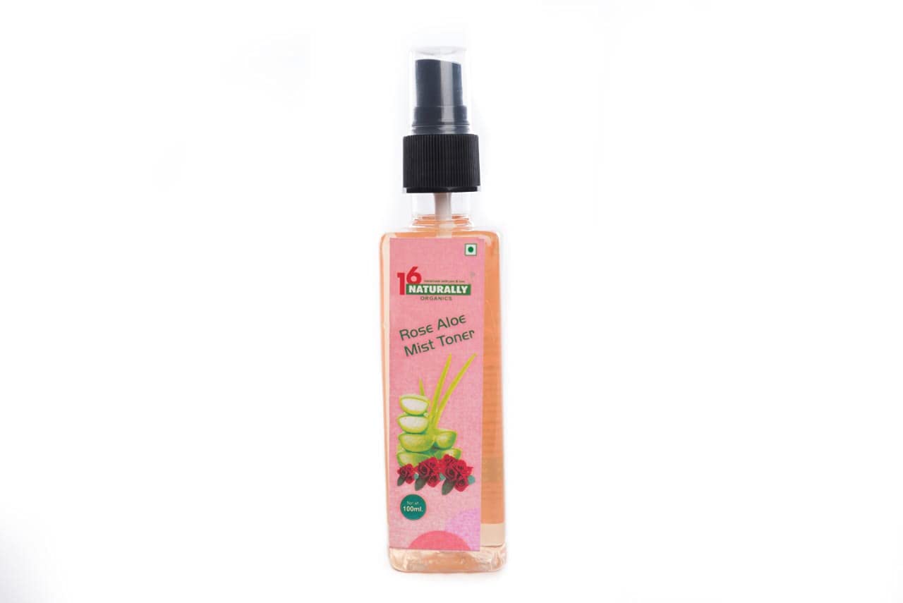 16 NATURALLY Organics Rose & Aloe Facial Mist Toner - 100ml Hydrating Spray for Dry Skin, Makeup Setting & Refreshment - Perfect for Travel, Gym & Daily Skincare Routine