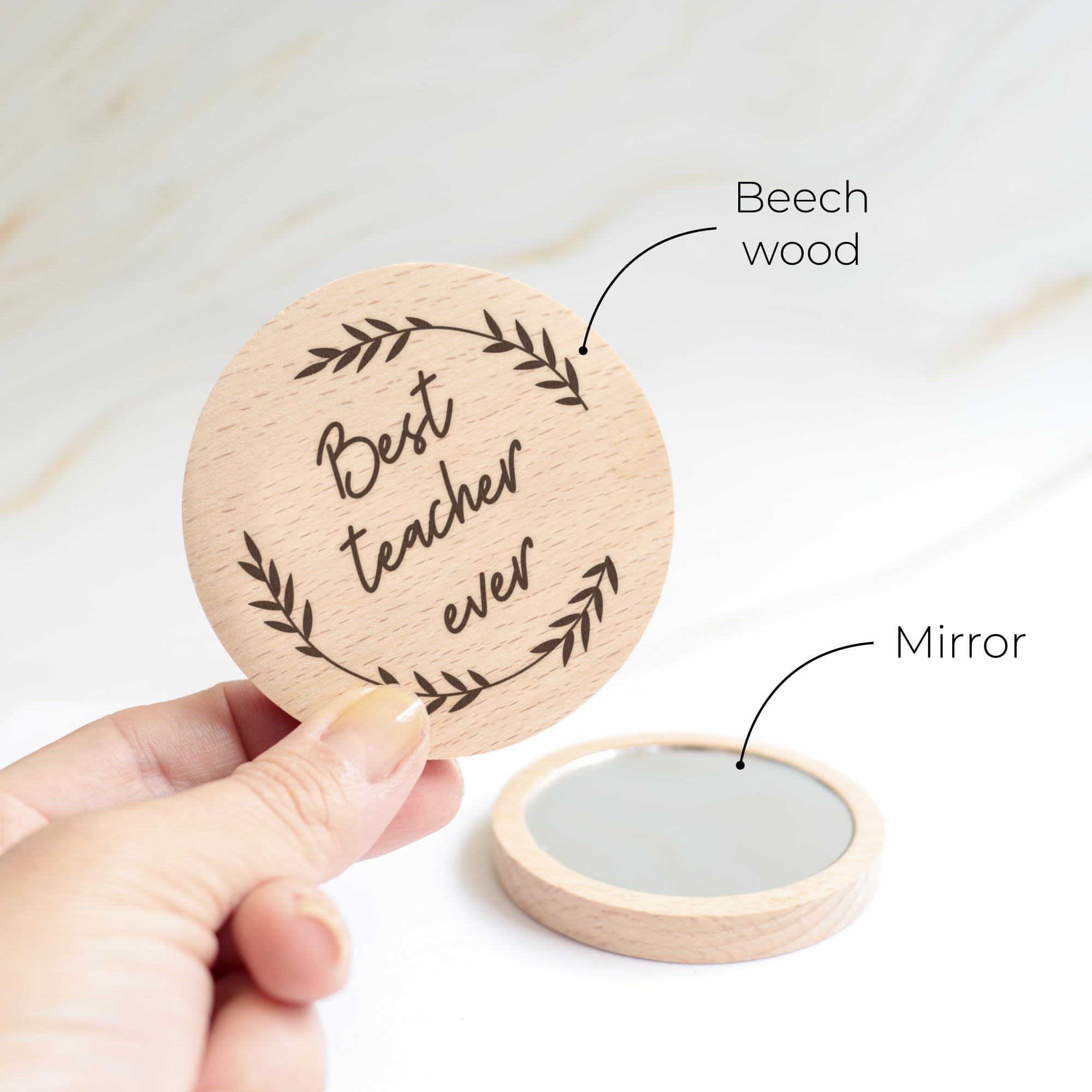 Custom Engraved Wooden Compact Mirrors for Women - Personalized Handheld Makeup Mirror with Leaves Design, Bulk Wedding & Bridesmaid Party Favors - Perfect for Purse, Travel & Gift Giving