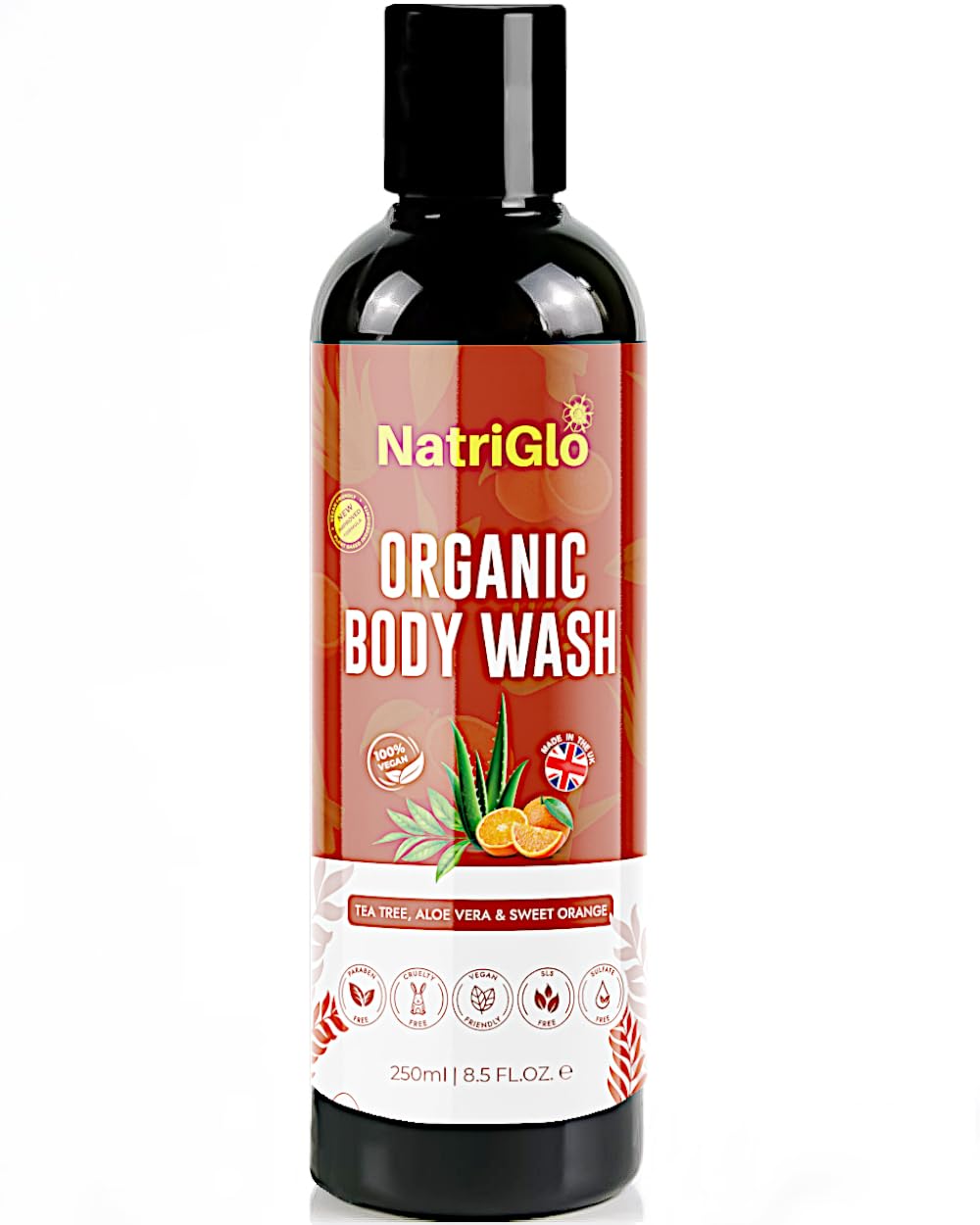 NatriGlo Organic Tea Tree Body Wash for Sensitive Skin - Soothes Ringworm, Itch & Body Odor | Natural Shower Gel for Dry Skin - Gentle Cleanser for Women & Men | Perfect for Daily Hygiene & Post-Workout Refreshment