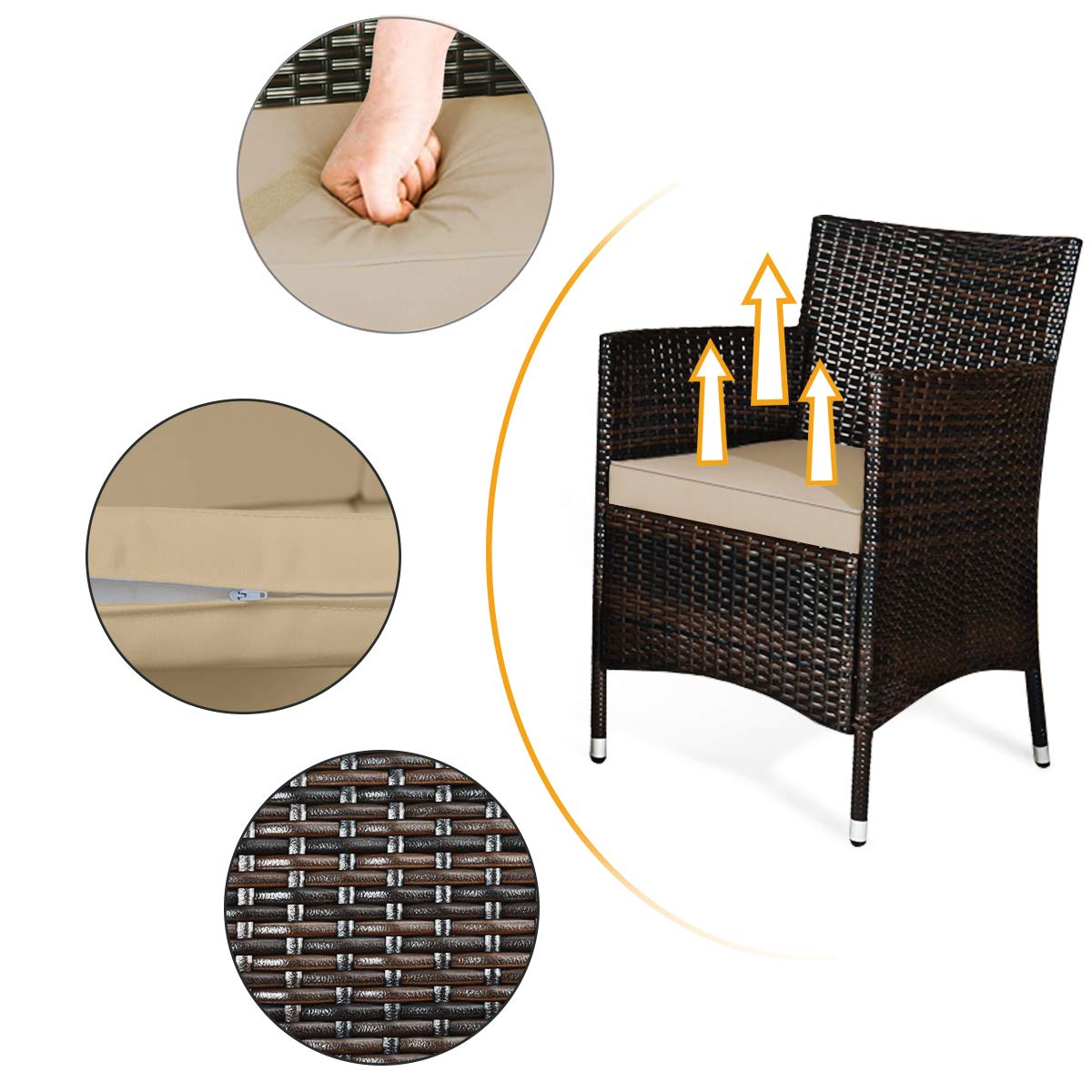 4-Piece Outdoor Patio Furniture Set - All-Weather Wicker Sectional Sofa with Rattan Chairs & Glass Coffee Table - Perfect for Backyard, Porch, Poolside, Balcony & Garden Relaxation