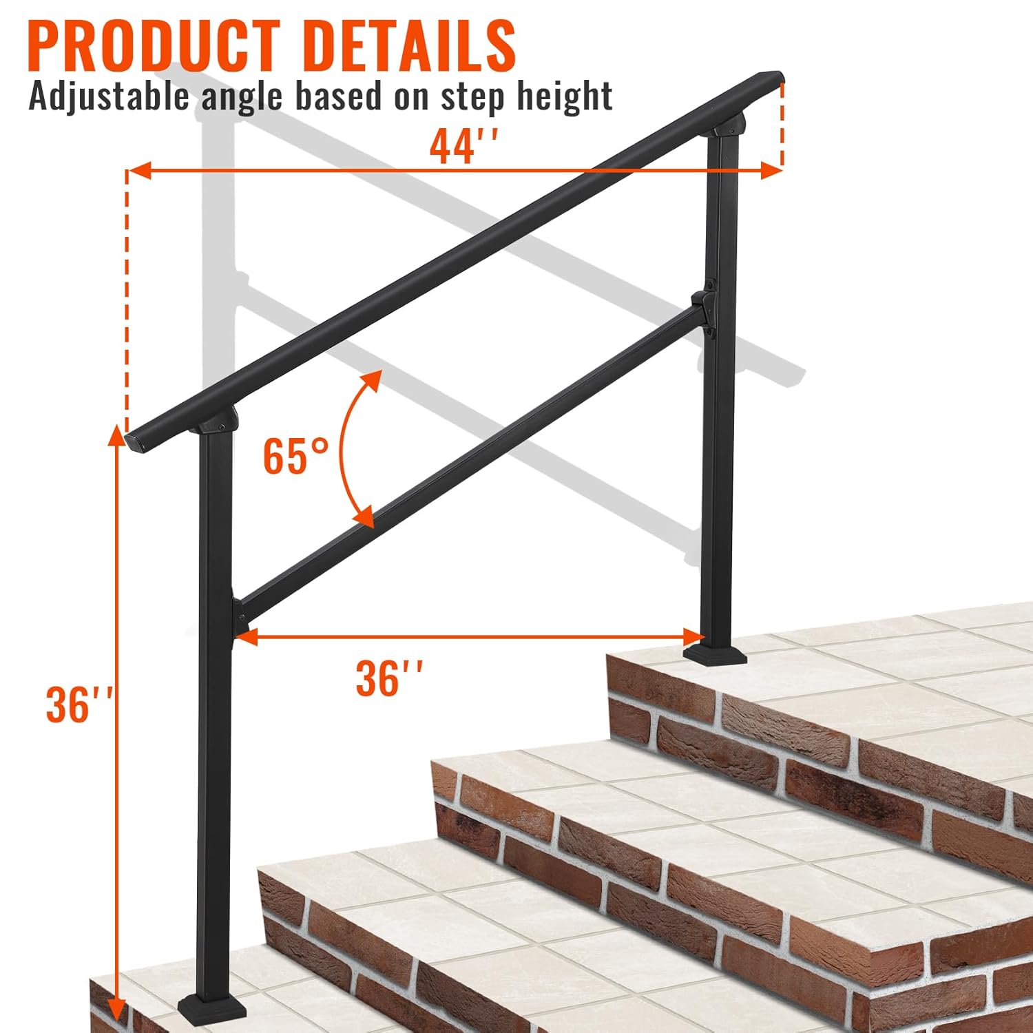 GARVEE 4-Step Outdoor Handrail - Durable Aluminum Alloy Stair Railing for Concrete Steps, Porch & Exterior Safety - Perfect for Home Entryways, Decks, and Patios (4 Steps)