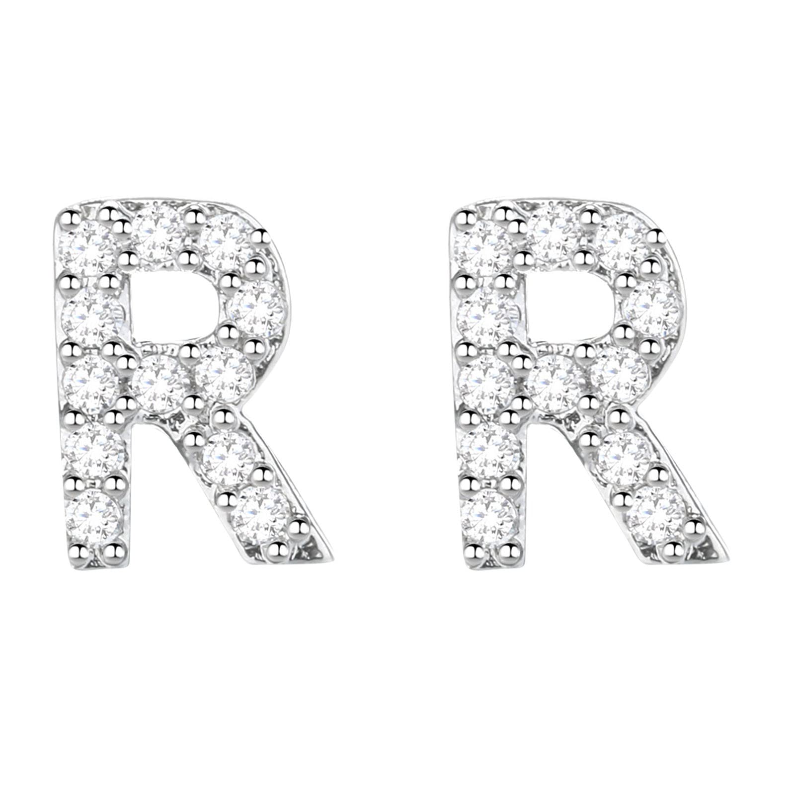 Diamond Stud Earrings for Women - 26 Silver Alphabet Letter Hoop Earrings | Fashionable & Funky Jewelry (Size R, One Size) | Perfect for Casual Wear, Parties & Gifts