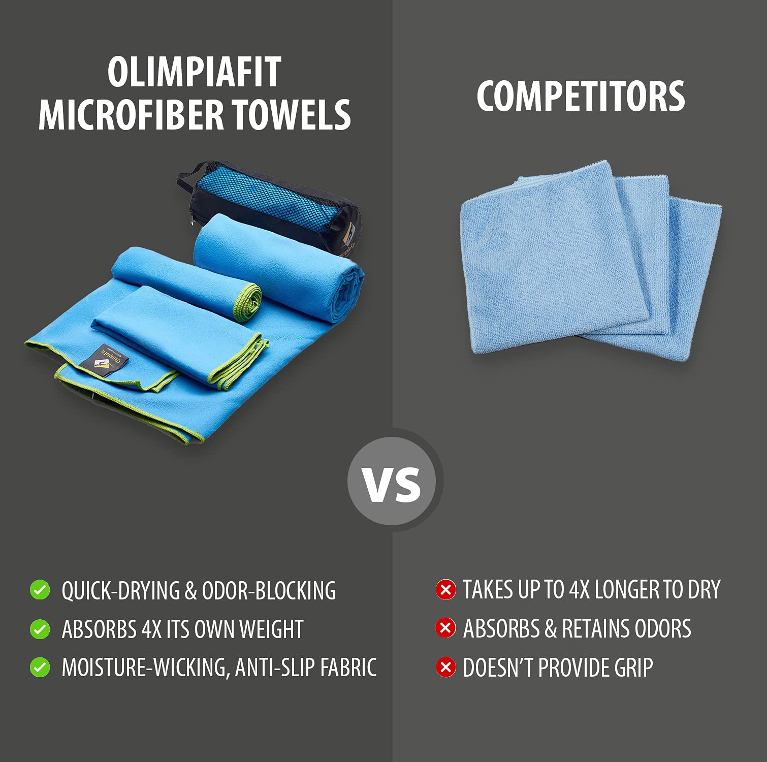 OlimpiaFit Quick Dry Microfiber Towel Set - 3 Pack Lightweight Travel Towels with Carry Bag | Fast Absorbing Sports Towels for Gym, Yoga, Swimming, Beach, Camping & Outdoor Activities | Perfect for Travel, Fitness & Active Lifestyle