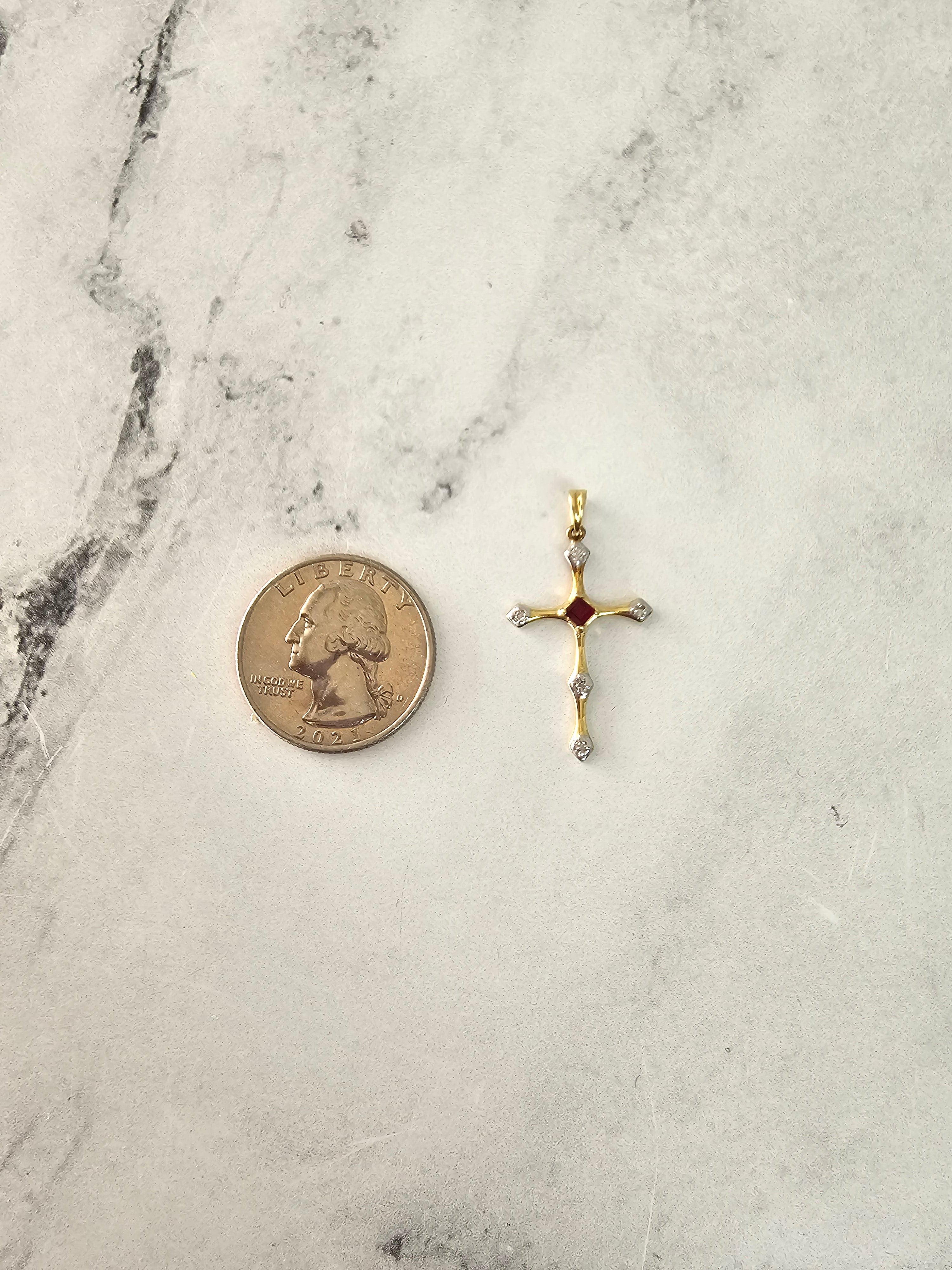 14K Yellow Gold Ruby Diamond Cross Pendant Necklace - Elegant Jewelry Gift for Women, Perfect for Christmas, Birthday & Special Occasions