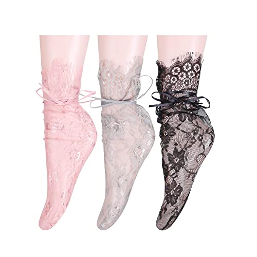 3 Pack-lace Flower Tie Bowknot, Black White Grey Pink