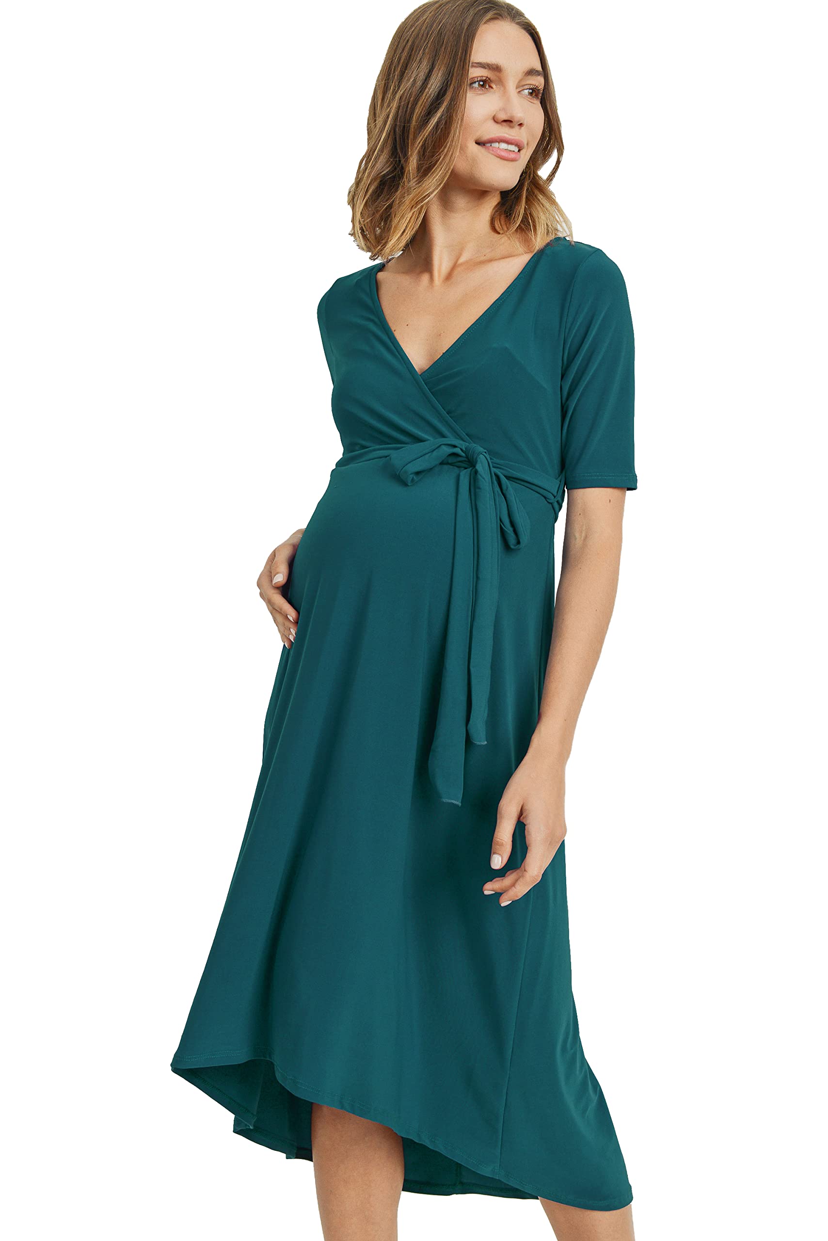 Maternity Wrap Dress for Women - Adjustable Waist Belt, Flattering Midi Length - Perfect for Pregnancy, Nursing & Special Occasions