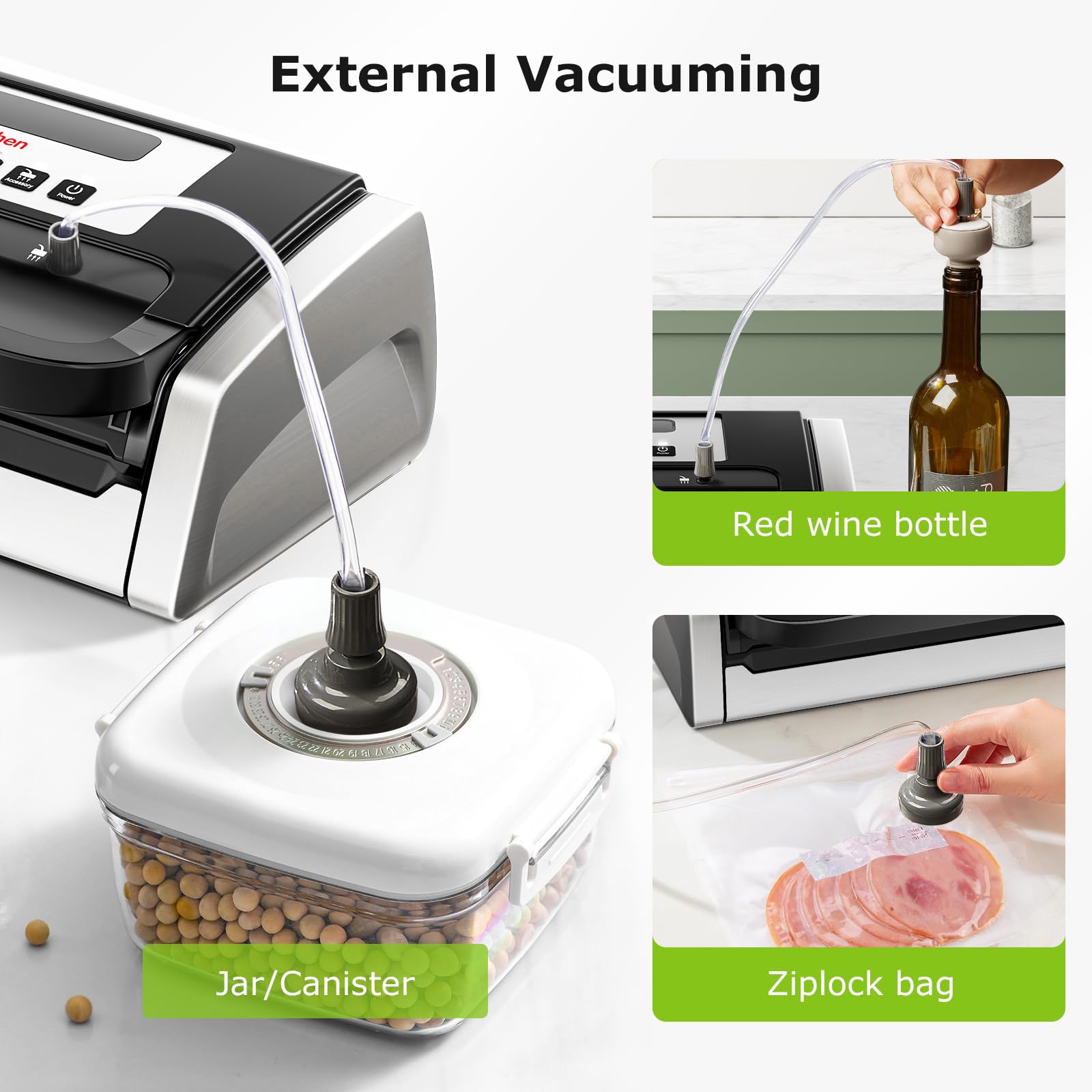 Bonsenkitchen Powerful & Quiet Vacuum Sealer Machine - High-Speed Continuous Food Sealer with Handle Lock & Built-in Cutter - Includes 2 Bag Rolls + 100 Vacuum Bags - Perfect for Meal Prep, Sous Vide, Food Storage & Freezing