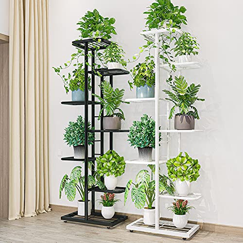 7 Tier Metal Plant Stand for Indoor Outdoor Use - Sturdy Flower Pot Display Shelf for Garden, Patio, Balcony & Home Decor - White Planter Rack for Potted Plants, Herbs & Succulents