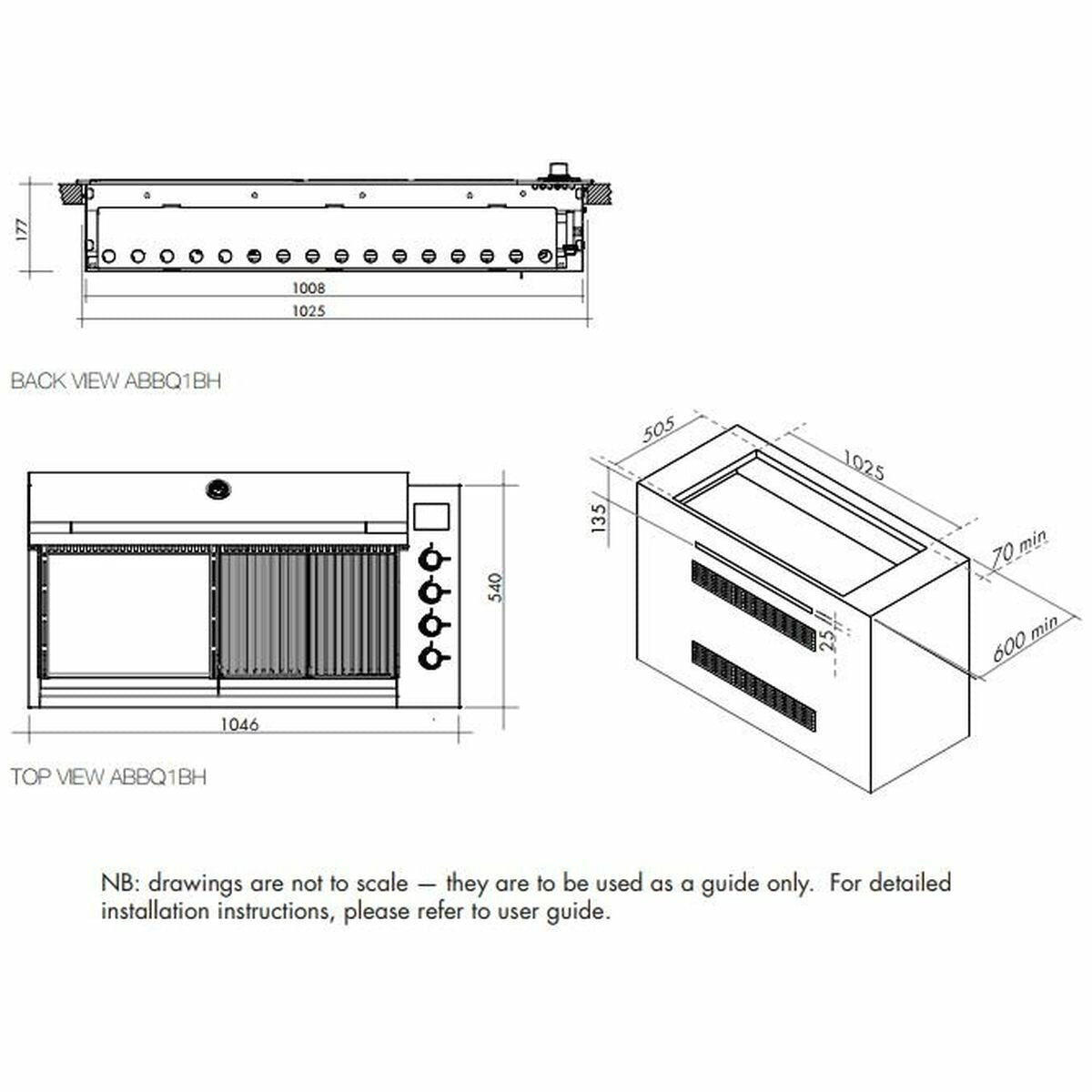 Artusi ABBQ1B 1046mm Built-In 4-Burner Gas BBQ Grill - Outdoor Cooking for Backyard, Patio & Garden Parties - Black
