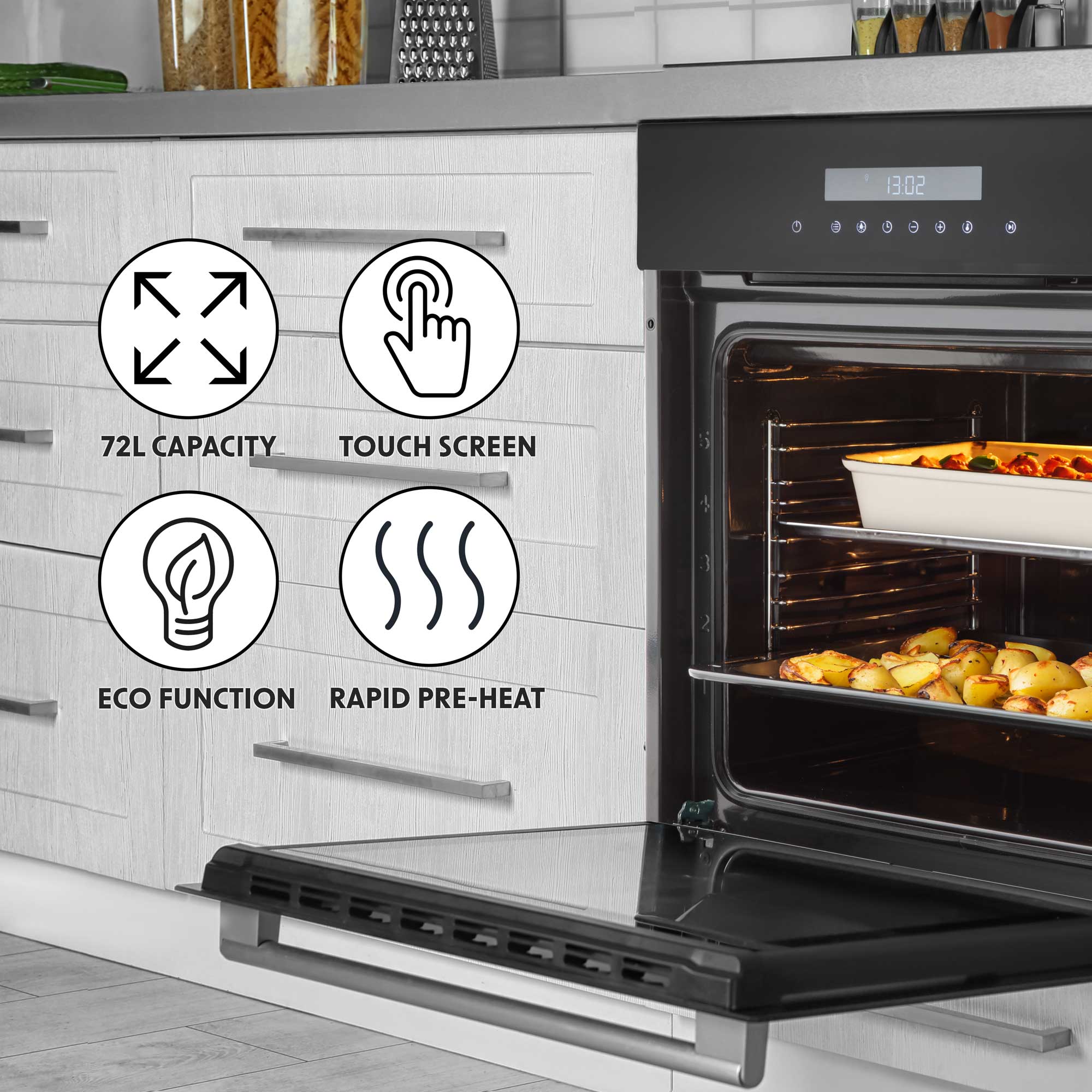 Baridi 60cm Built-In Electric Oven with 10 Functions & Fan Assisted Cooking - 72L Capacity, Touchscreen Control - Perfect for Baking, Roasting & Family Cooking