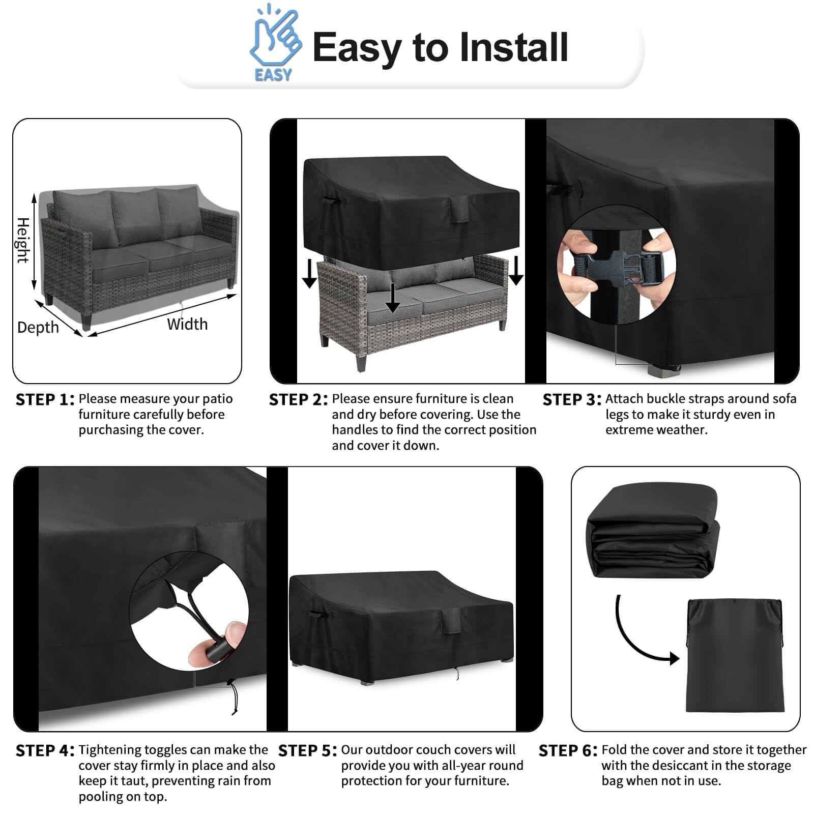 Outdoor Waterproof 4-Seater Patio Couch Cover - Heavy Duty UV Resistant Sofa Furniture Protector for Outdoor Use, 104