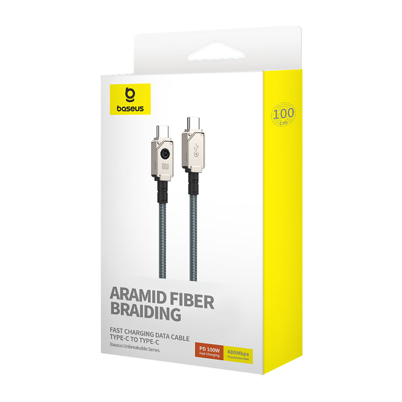 Baseus Unbreakable 100W USB-C to USB-C Fast Charging Cable 1m (3.3ft) - White - Durable PD Charger Cord for iPhone 15/14, MacBook, iPad, Samsung Galaxy - Perfect for Home, Office & Travel Charging