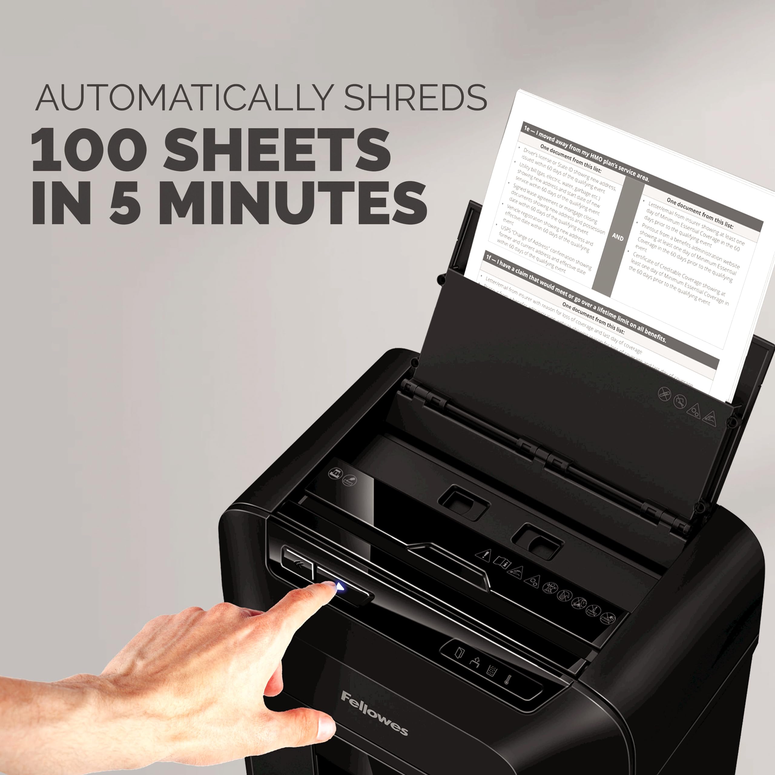 Fellowes AutoMax 100MA 100-Sheet Micro-Cut Autofeed 2-in-1 Paper Shredder for Office & Home Use - Secure Document Destruction for Confidential Files, Financial Records & Identity Protection
