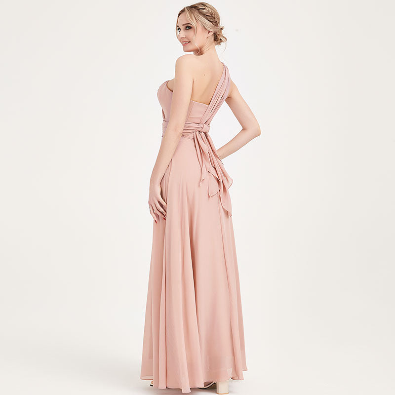 Elegant Convertible Chiffon Bridesmaid Dress - Wrap Style Dusty Pink Maxi Gown for Weddings, Parties & Formal Events