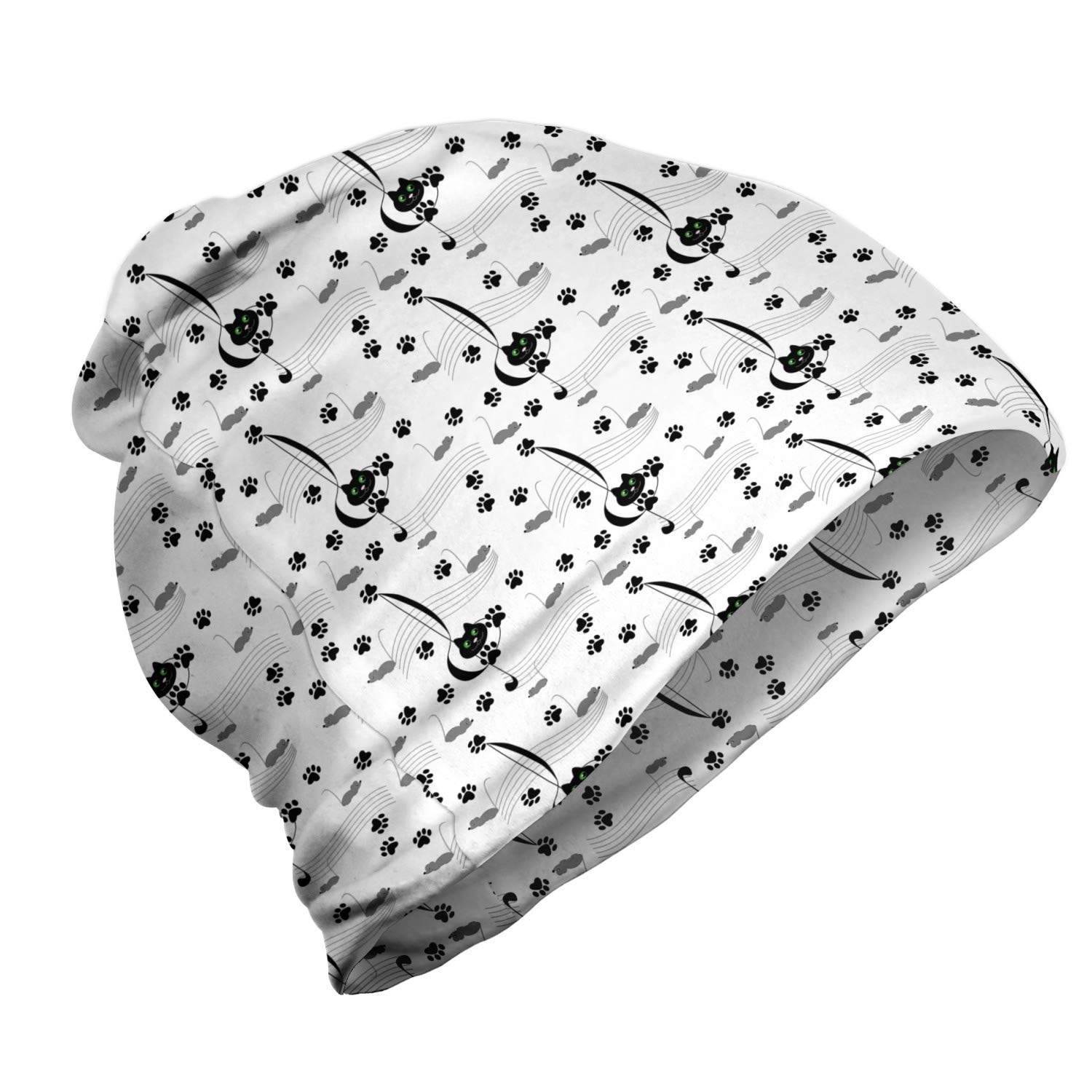 Ambesonne Unisex Beanie with Musical Paw Motifs - Warm Knit Hat for Men & Women - Perfect for Hiking, Outdoor Activities & Winter Fashion