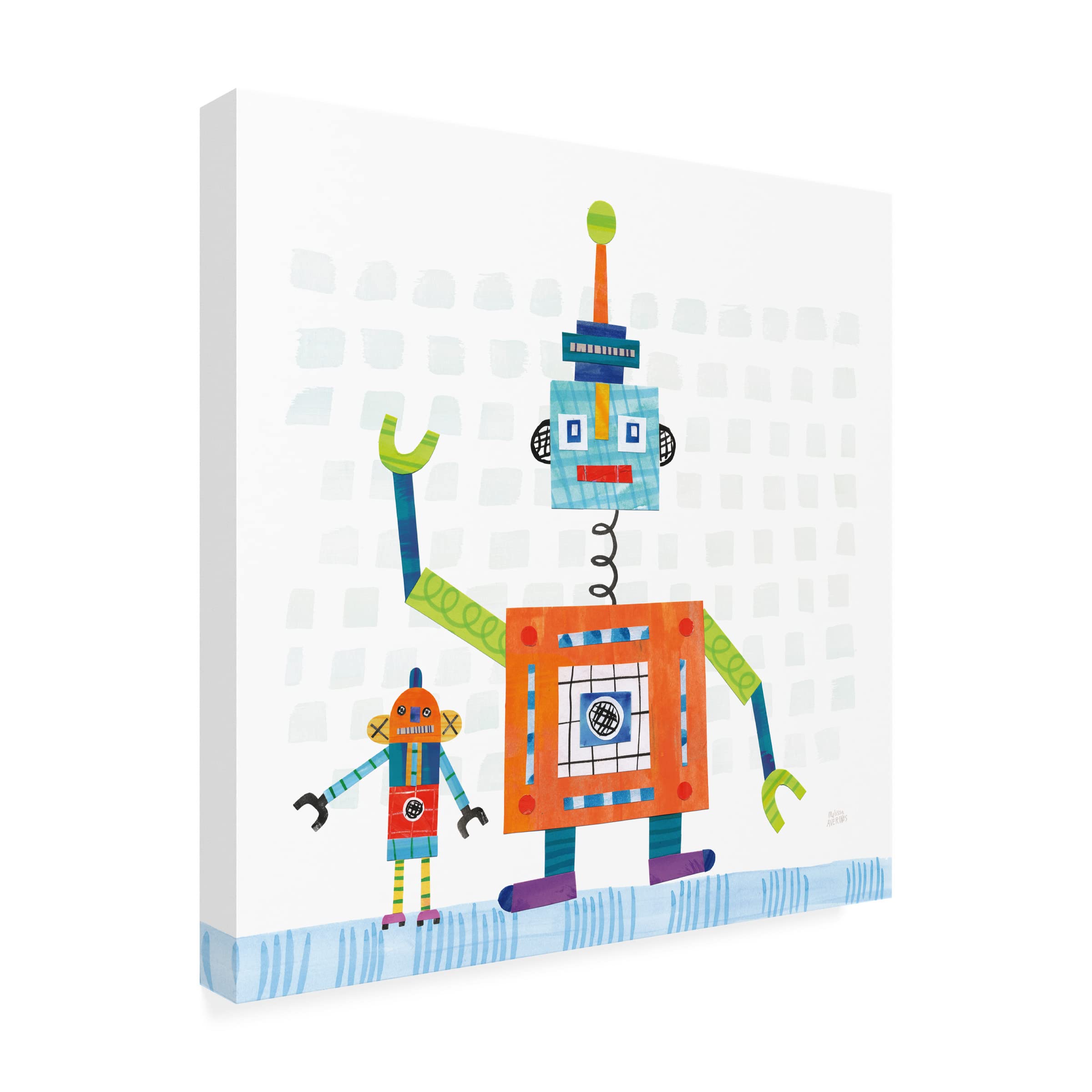 Trademark Fine Art 'Robot Party III on Square Toys' Canvas Wall Art by Melissa Averinos - Perfect for Kids' Rooms, Playrooms & Modern Home Decor