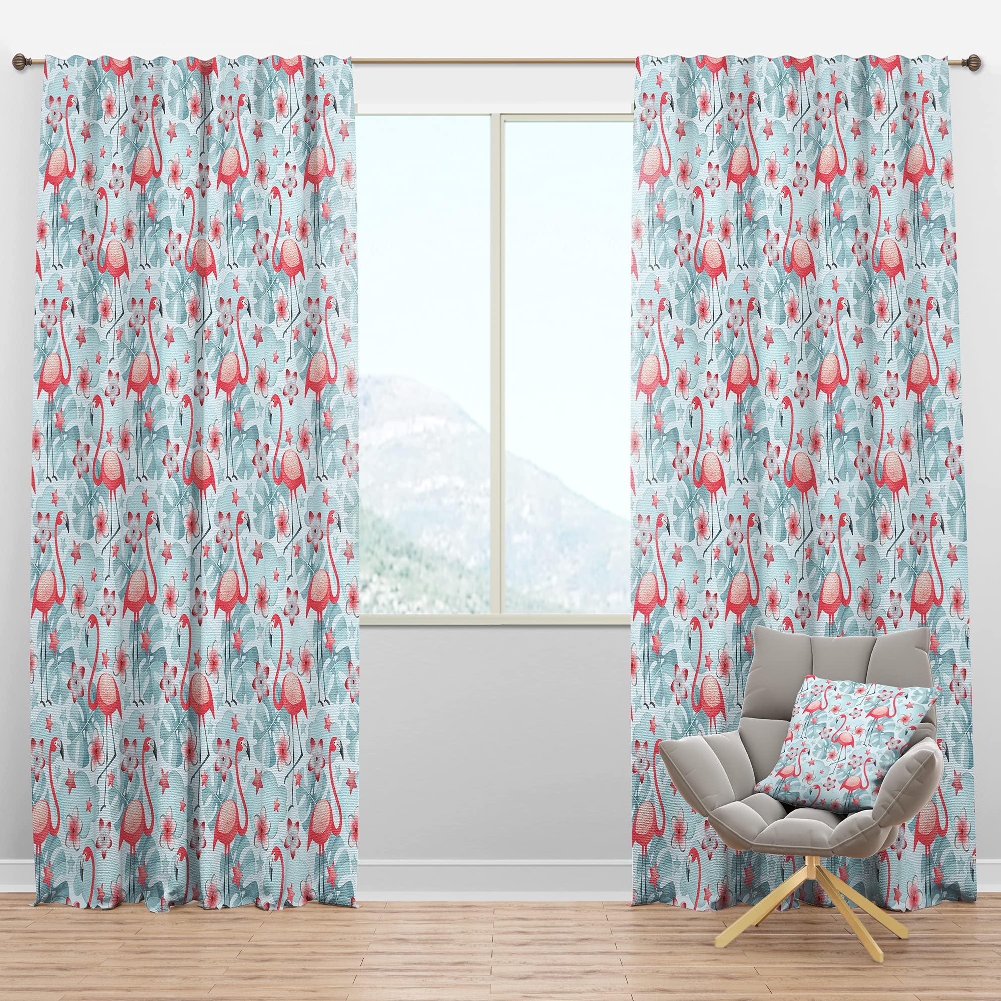 DesignQ Blackout Curtains - Tropical Botanicals, Flowers & Flamingo Print - Thermal Insulated Single Panel (52x108 inches) for Bedroom & Living Room - Perfect for Home Decor, Light Blocking & Temperature Control