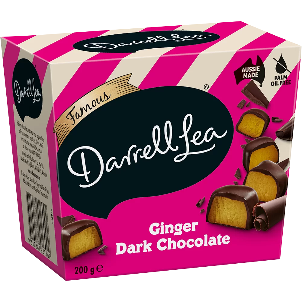 Darrell Lea Dark Ginger Chocolate Box 200g - Premium Australian Chocolate for Gifting, Snacking & Holiday Treats