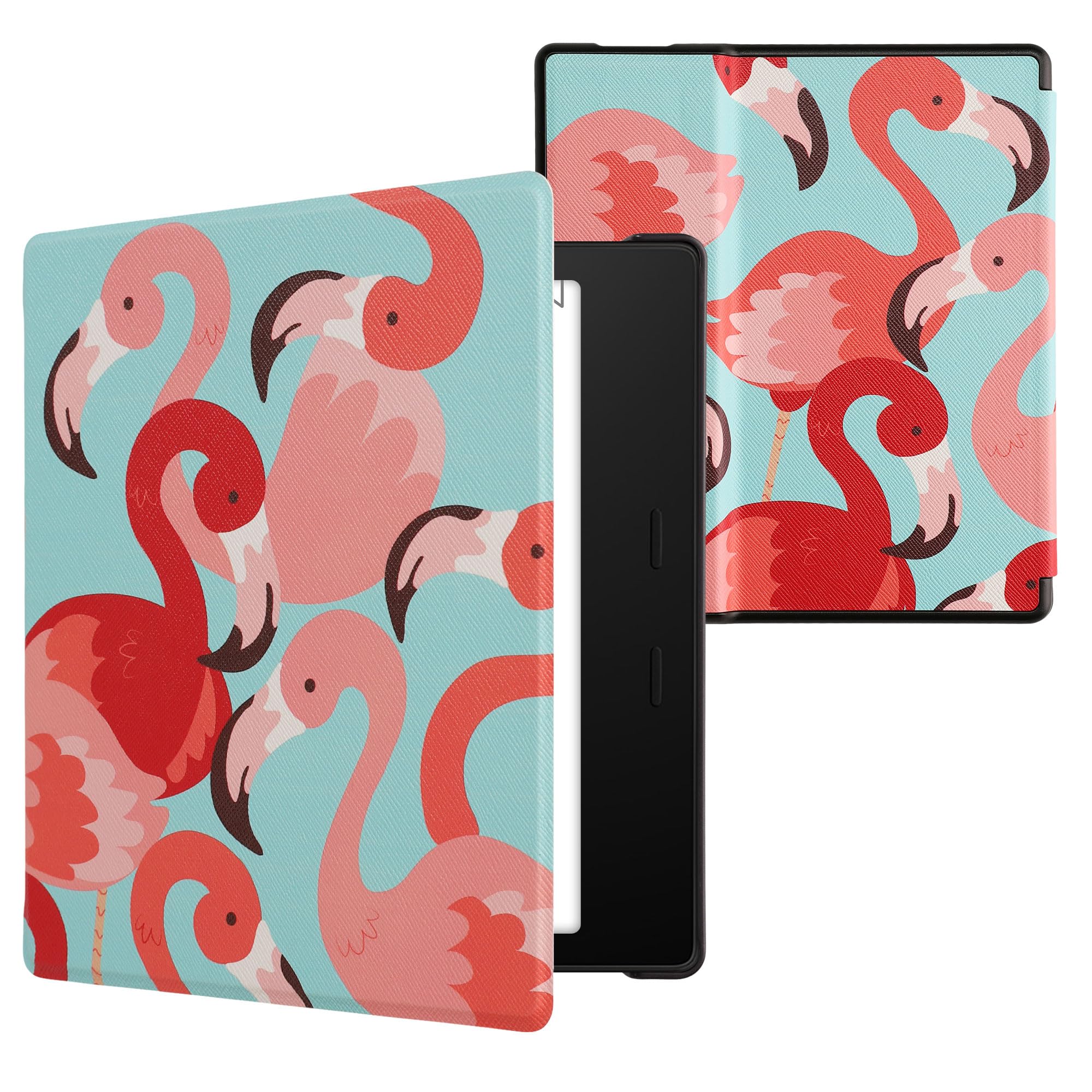 kwmobile Kindle Oasis 10th Gen Case - Premium eReader Cover with Flamingo Design in Dark Pink/Pink/Red - Perfect for Reading, Travel & Daily Protection