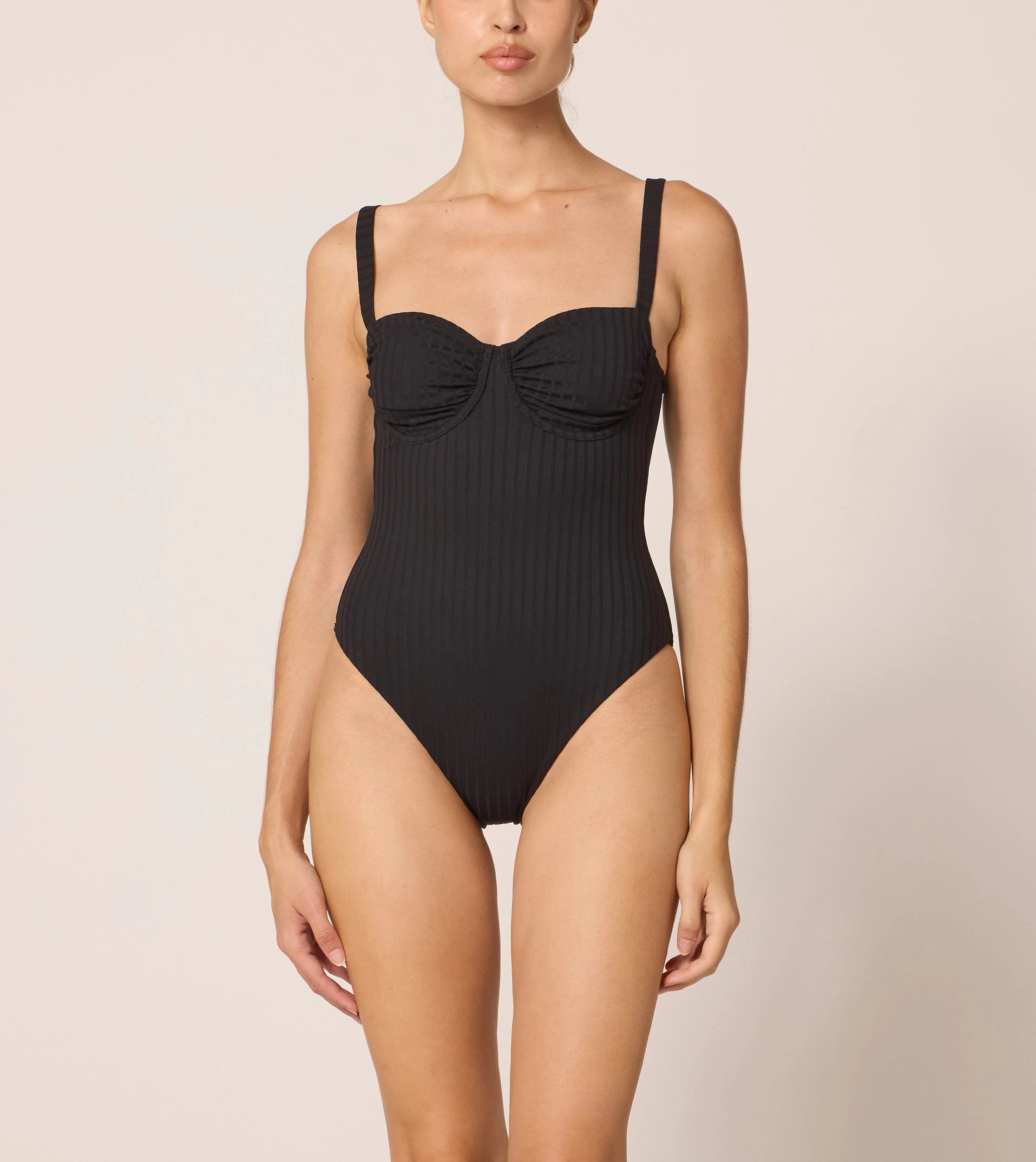 Elegant Black Rib Dahlia One Piece Swimsuit - Perfect for Beach Vacations, Pool Parties & Summer Getaways