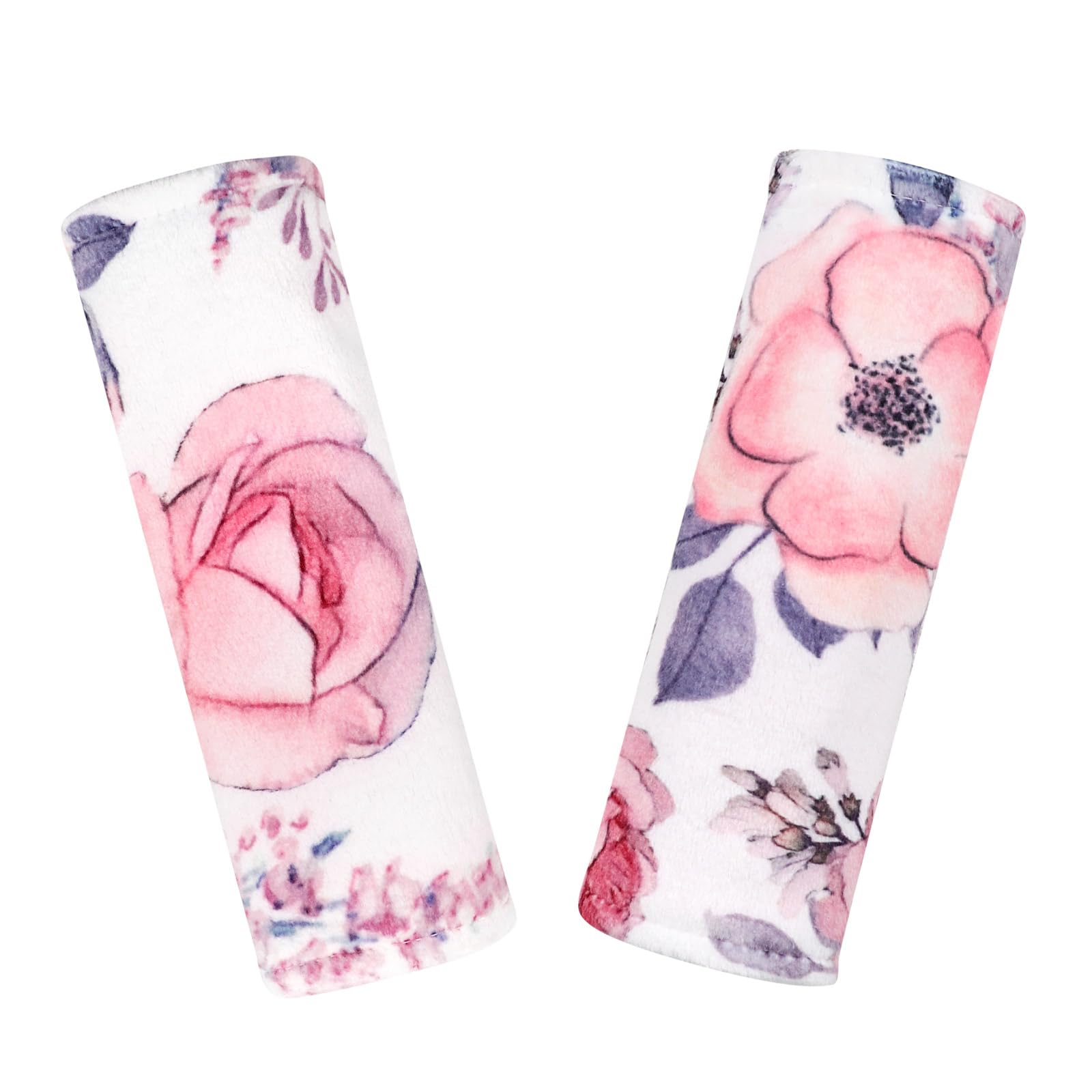 Soft Mink Car Seat Strap Covers for Babies - Pink Floral Shoulder Pads for Girls, Comfortable and Safe for Long Car Rides and Daily Commutes