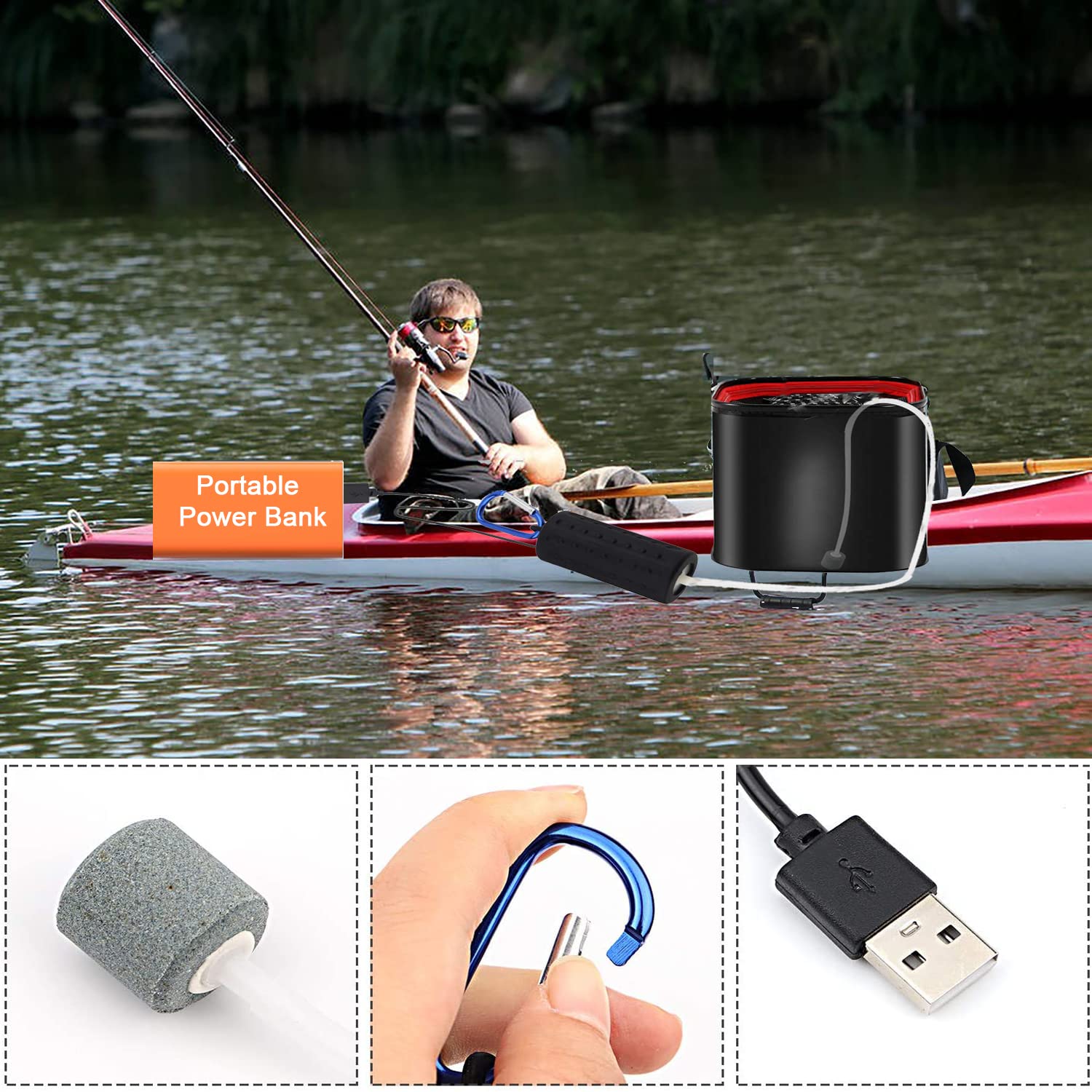5V Mini USB Aquarium Air Pump with Air Stone & Silicone Tube - Quiet Oxygen Pump for Fish Tanks, Small Aquariums, Hydroponics & Outdoor Fishing (Perfect for Home, Office & Travel Use)