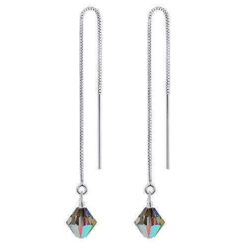 925 Silver Threader Earrings with Austrian Crystals - Elegant Drop Dangle for Parties