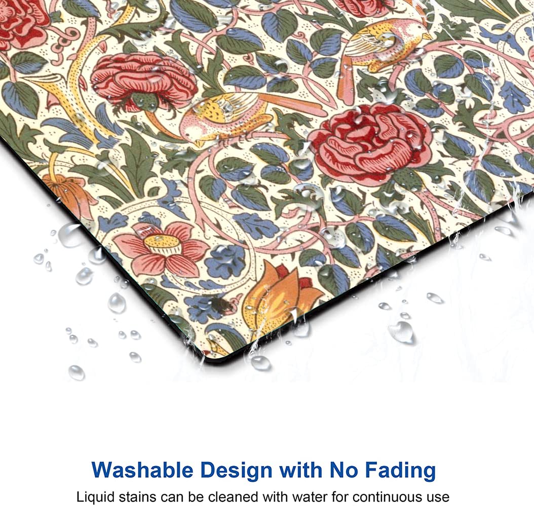 Floral Mouse Pad - Non-Slip Rubber Base, Waterproof Square Mouse Mat for Office & Laptop - William Morris Flowers Design - Perfect for Work, Gaming & Home Office Use