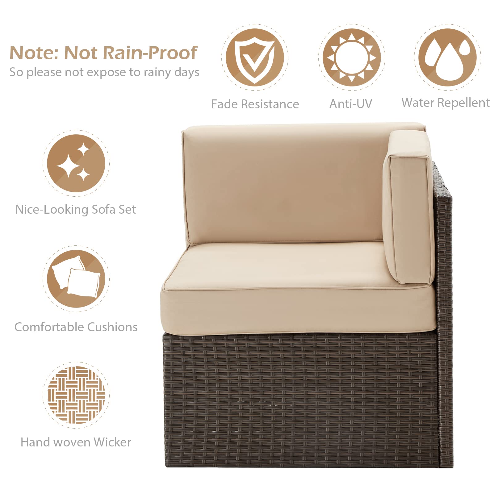 AECOJOY 7-Piece Outdoor Patio Furniture Set with Coffee Table - PE Rattan Sectional Sofa & Khaki Cushions for Garden, Backyard, Poolside - Durable Weather-Resistant Conversation Set for Relaxing & Entertaining Outdoors