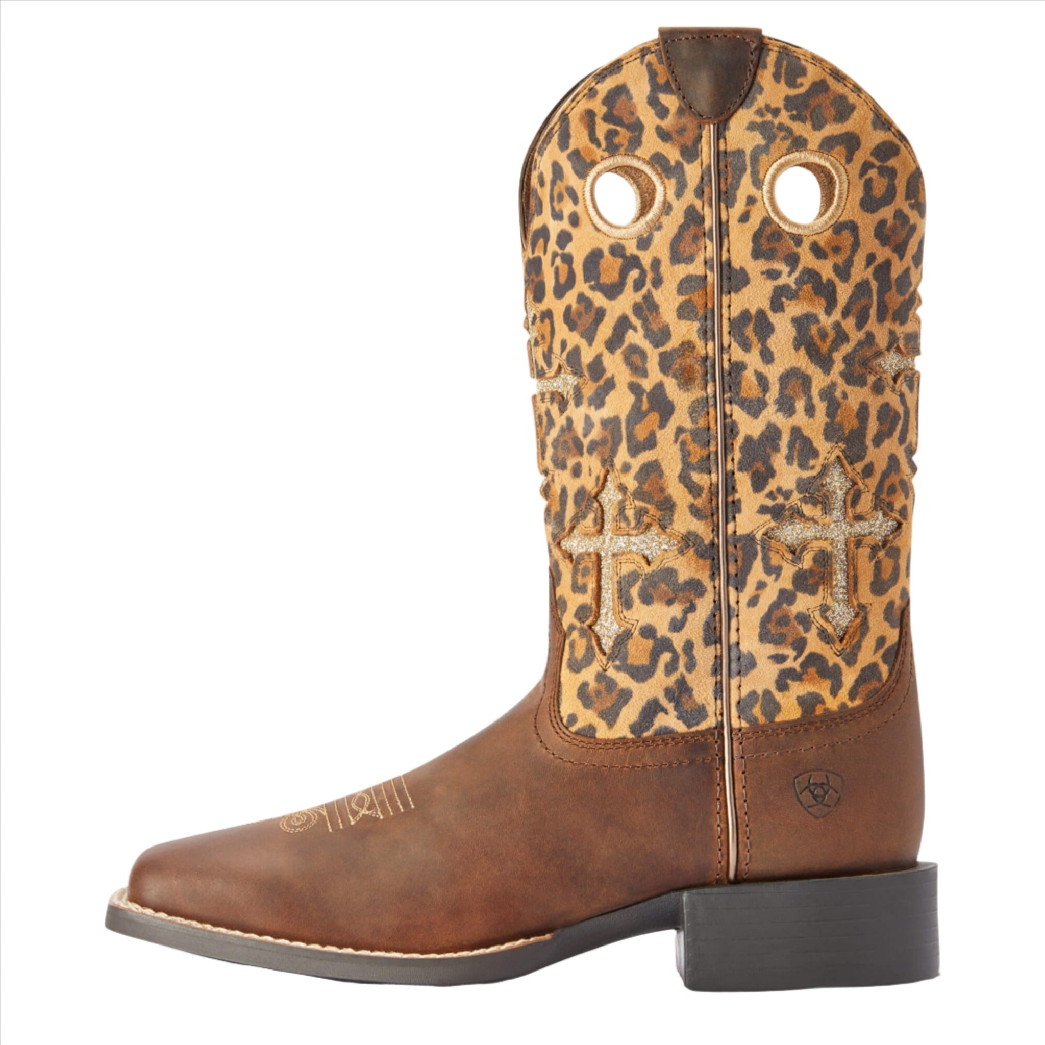 Ariat Round Up Crossroads Tan Leopard Western Boots for Men - Comfortable Cowboy Boots for Riding, Work & Country Style Fashion
