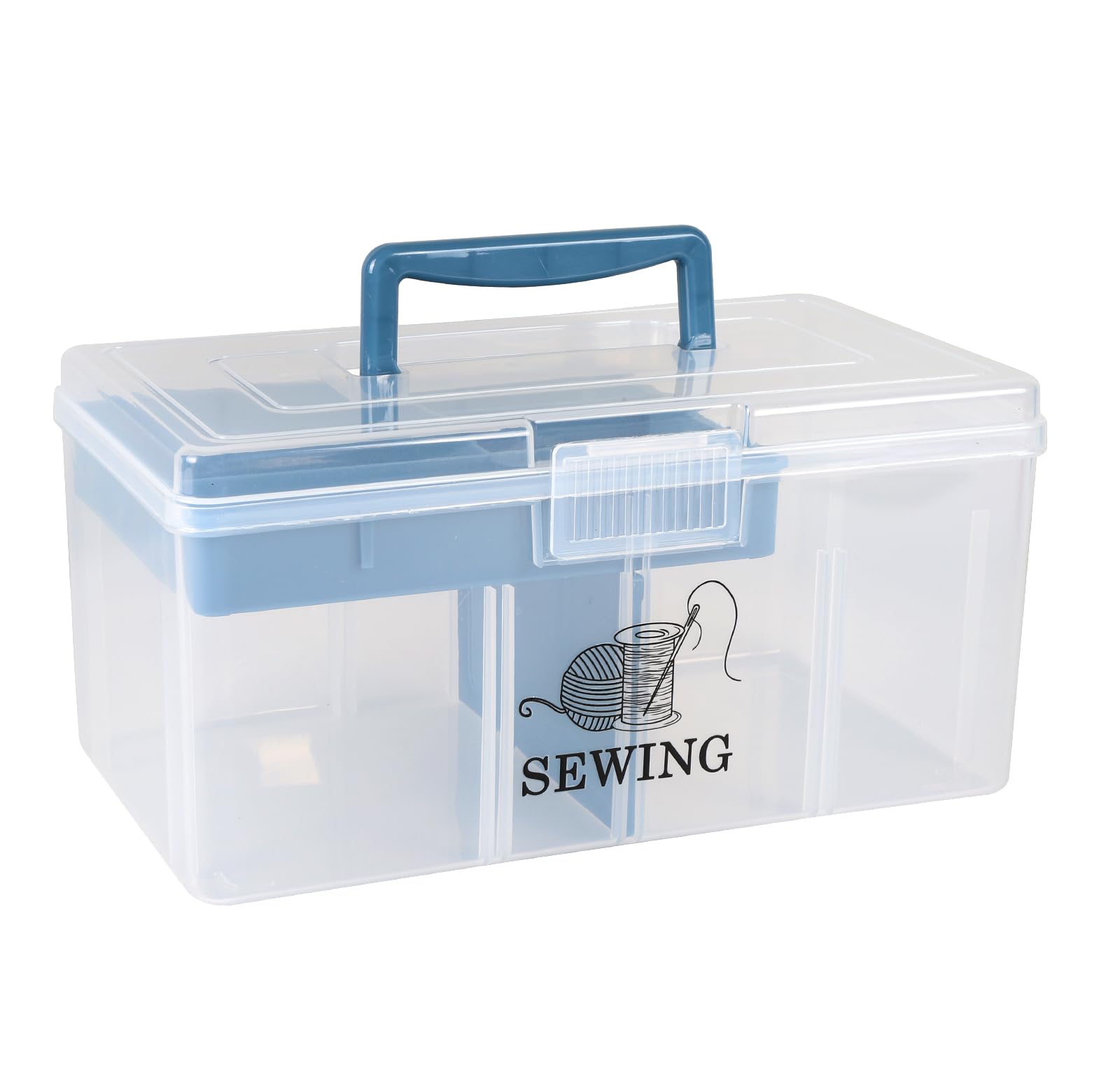 12-Inch Plastic Sewing Supplies & Craft Organizer Box with Handle - 2-Tier Storage for Sewing, Medicine, Nail Art, Hair Accessories, Makeup & First Aid | Perfect for Home, Travel & DIY Projects