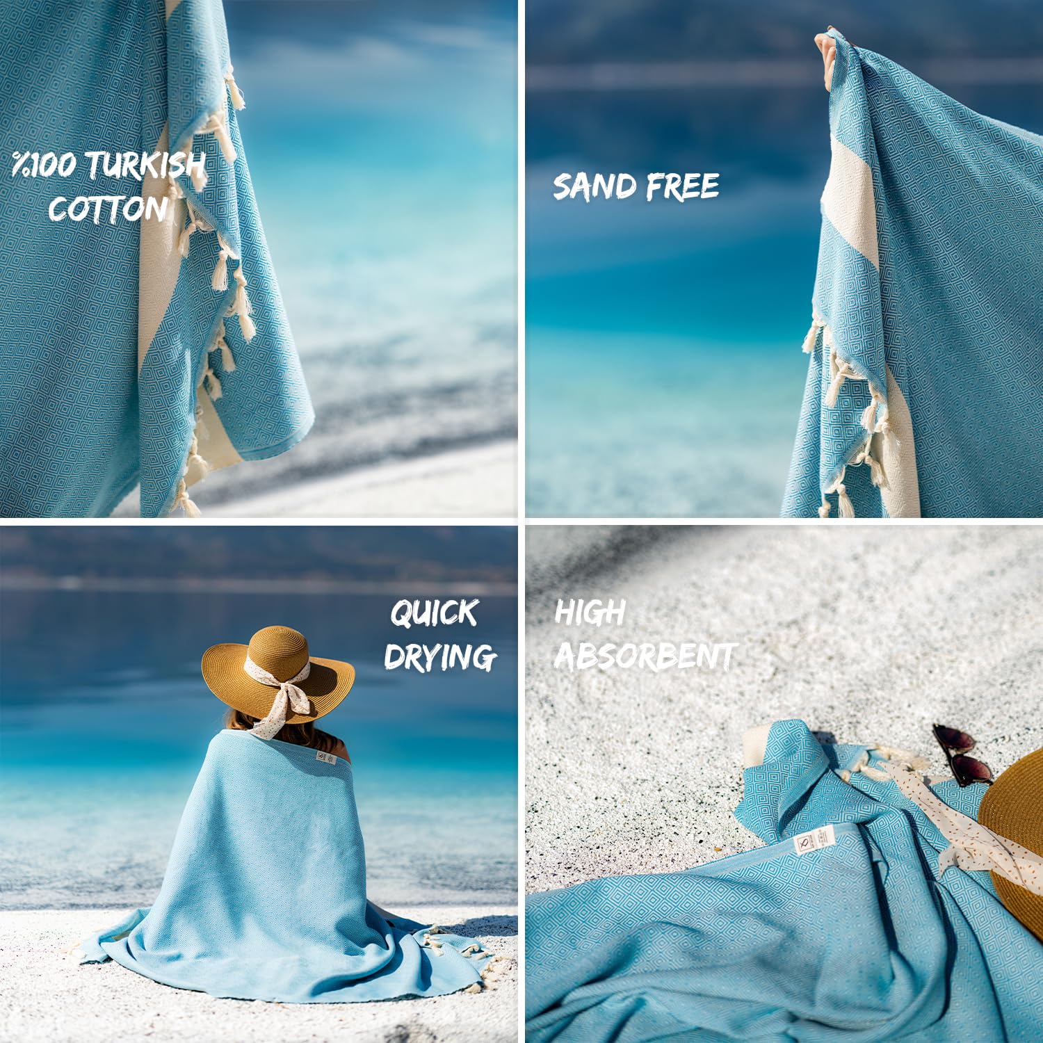 Extra Large Turkish Beach Towel 40x71 Inches - 100% Cotton, Quick Dry & Sand Free - Oversized XL Travel Blanket for Pool, Beach & Vacation - Soft Cloud Sandproof Towel for Adults & Women | Perfect for Swimming, Sunbathing & Outdoor Activities