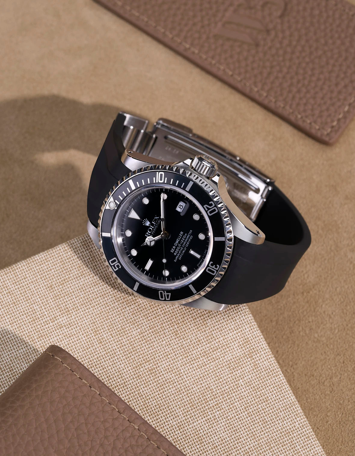 High-Quality FKM Rubber Watch Strap with Original Clasp for Rolex Sea Dweller 16600 - Durable, Comfortable & Waterproof for Diving, Swimming & Outdoor Activities