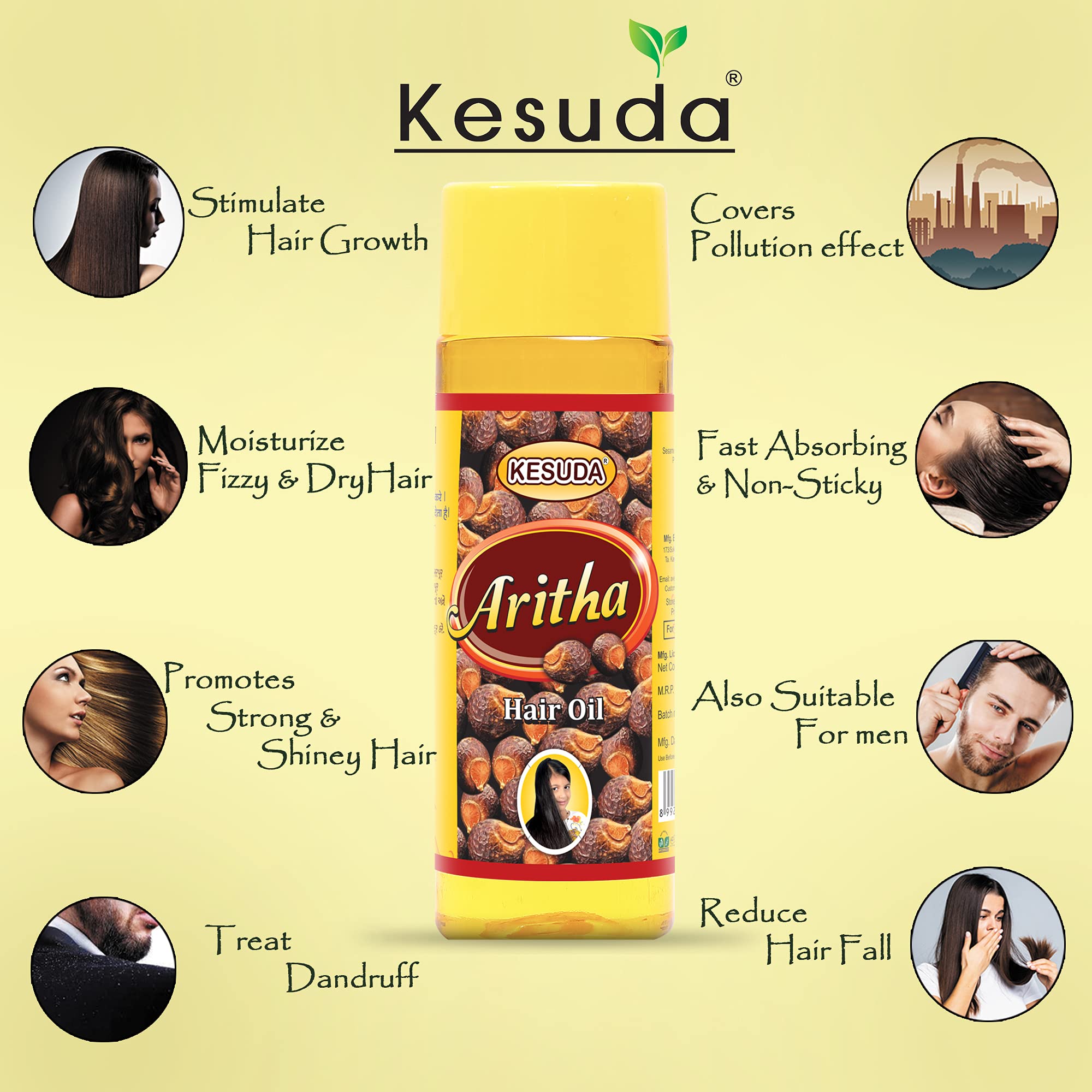 KESUDA Premium Aritha Hair Oil for Hair Growth & Scalp Care - 200ml Natural Ayurvedic Treatment for Dry, Damaged Hair - Perfect for Daily Use & Deep Conditioning
