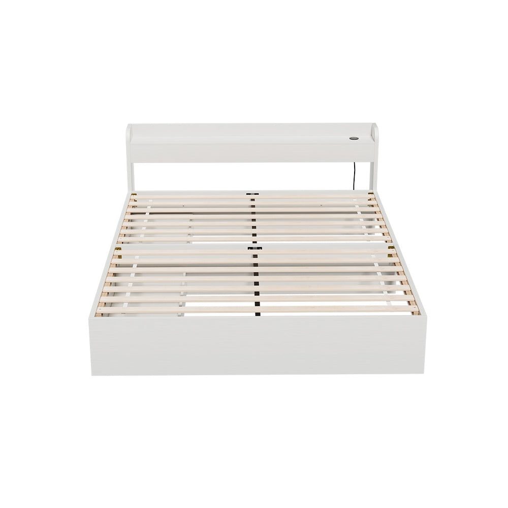 Aura Queen Bed Frame with 2 Storage Drawers & Bonita Pillow Top Mattress - Medium Firm Support - White Finish - Space Saving Bedroom Solution for Small Apartments and Guest Rooms