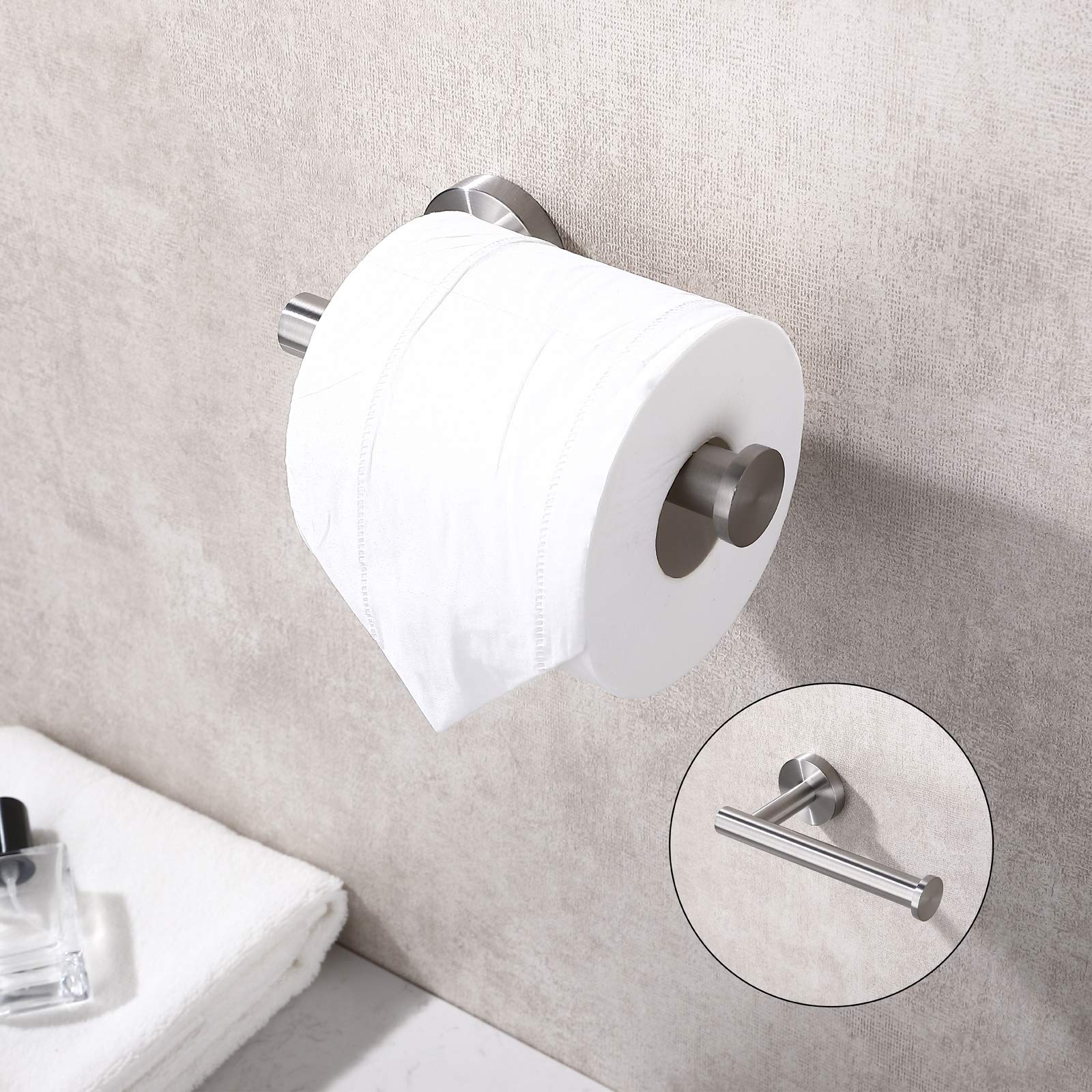 TASTOS Brushed Nickel Toilet Paper Holder - 5 Inch SUS304 Stainless Steel Wall Mount Tissue Roll Dispenser - Modern Round Bathroom & Kitchen Accessory for Home, Office, Hotel (Easy Installation, Rustproof)
