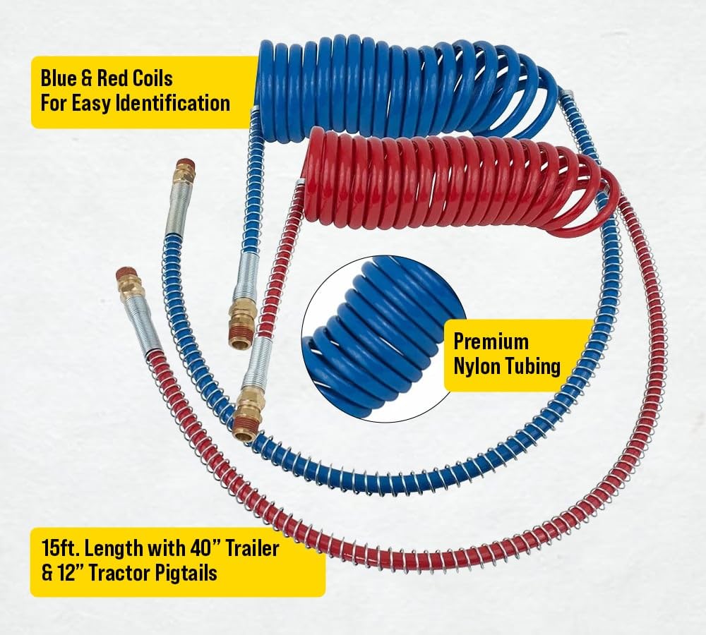 Mytee Products 4 Pack 15Ft Air Brake Coiled Hose Assembly with 40