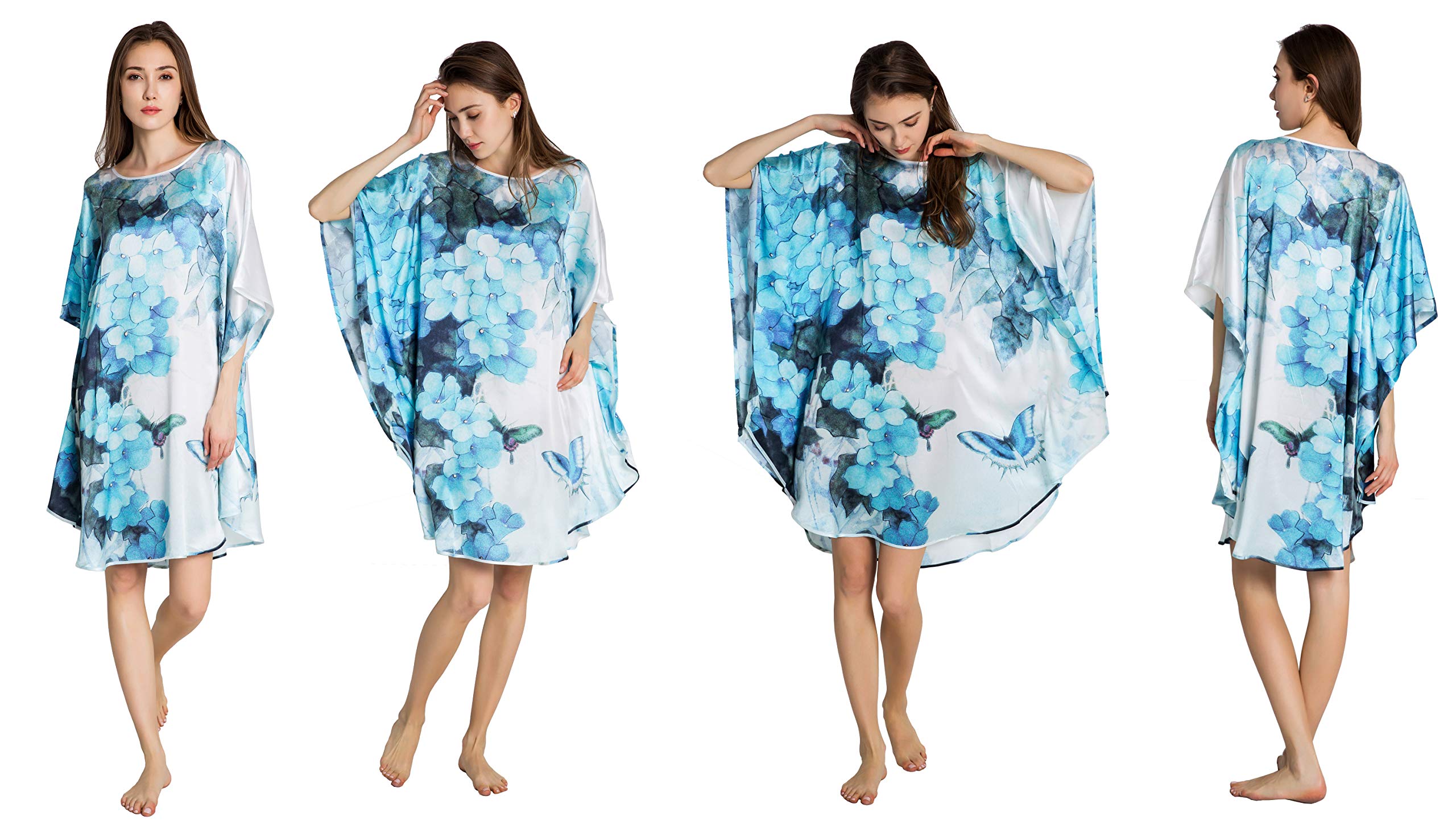100% Pure Silk Nightgown for Women - Batwing Sleeve Elegant Sleepwear & Loungewear | Comfortable Classic Pajama Dress for Bedtime, Relaxing at Home & Bridal Shower Gift