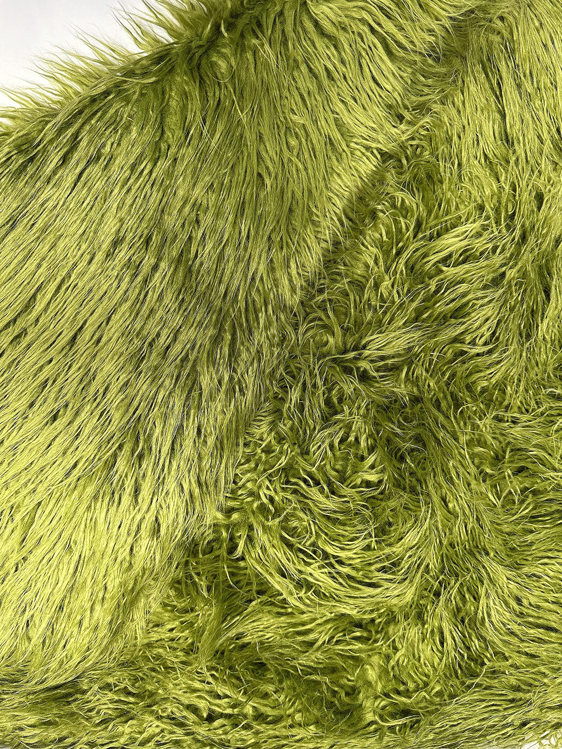 Premium Faux Mongolian Fur Fabric by the Yard - Soft & Luxurious Olive Green Faux Fur Material for Coats, Throws, and Home Decor