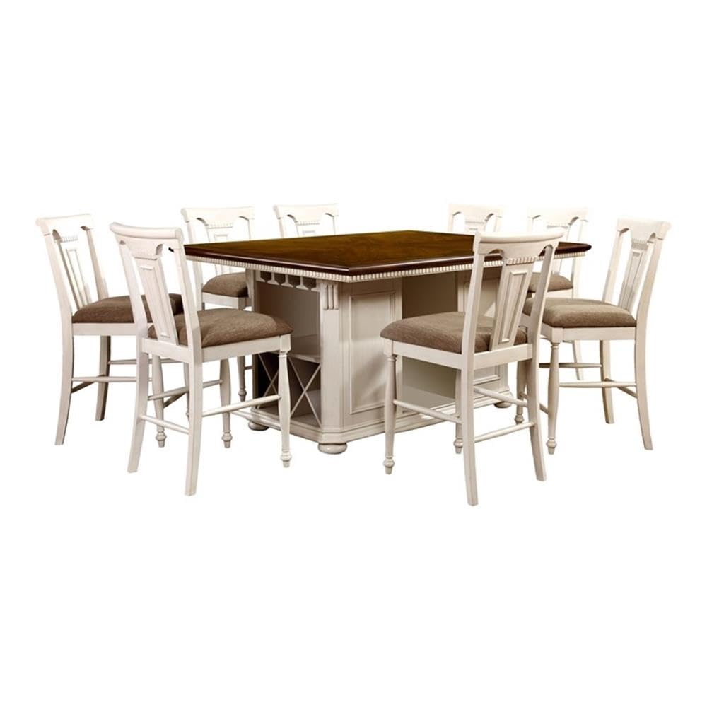 Furniture of America Hendrix 7-Piece Wood Counter Height Dining Table Set in Cherry & White - Perfect for Kitchen, Breakfast Nook, Small Space Dining & Apartment Decor